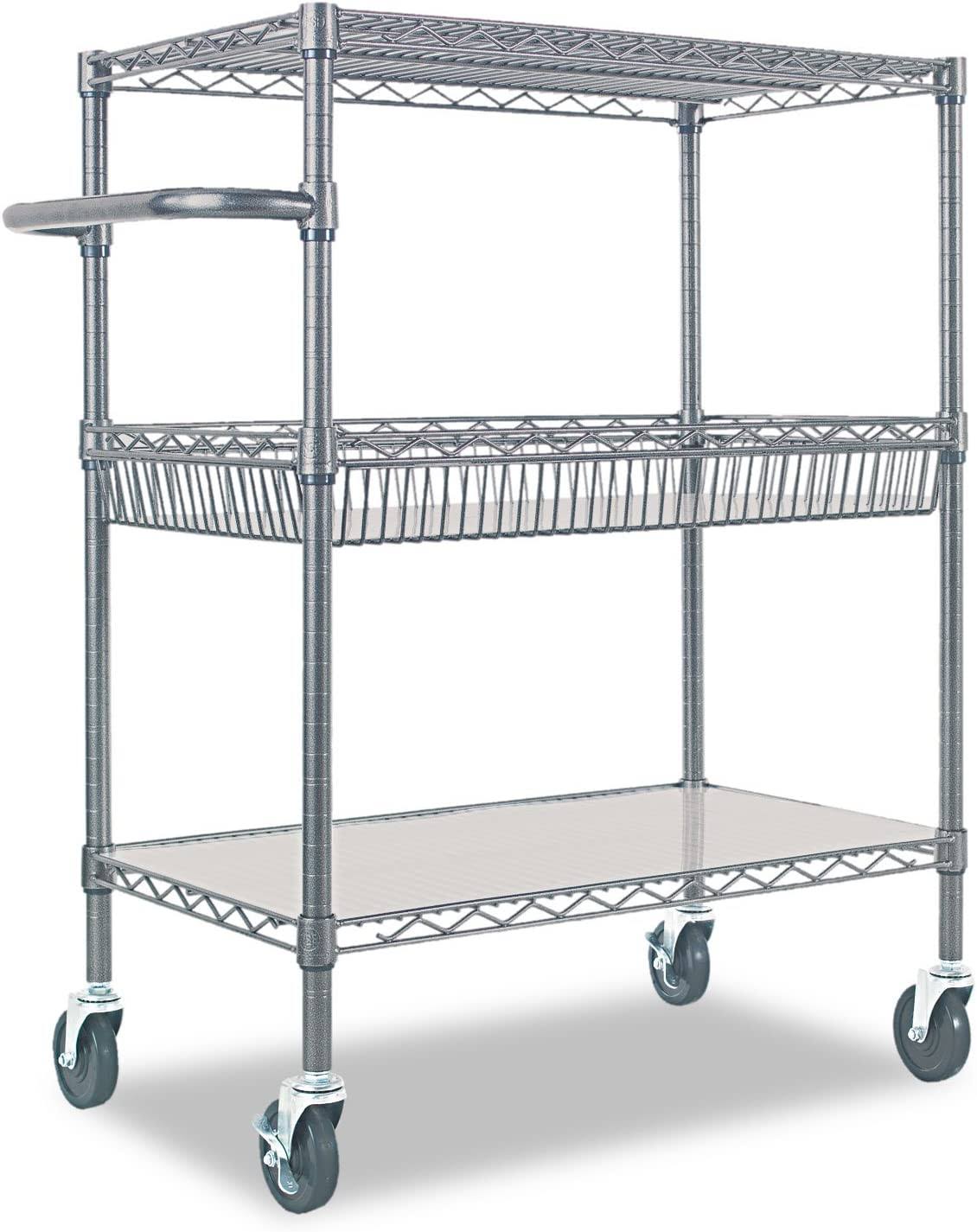 SW543018BA 3-Tier 34  x 18  x 40  Wire Rolling Cart, Black Anthracite