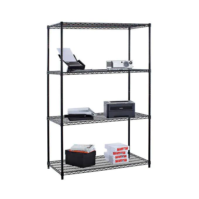 TRINITY 4-Tier Wire Shelving Rack, 48  x 24  x 72  NSF, Black