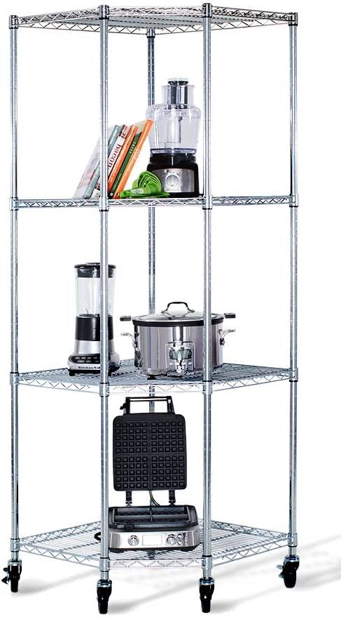 TRINITY EcoStorage 4-Tier Corner Wire Shelving Rack with Wheels, 18  D, NSF, Chrome