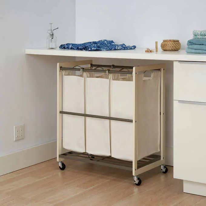 TRINITY TBFPNC-2103 3-Bag Laundry Cart, White