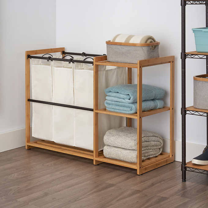 TRINITY TBFPBR-2100 3 Bag Bamboo Laundry Station, Bronze