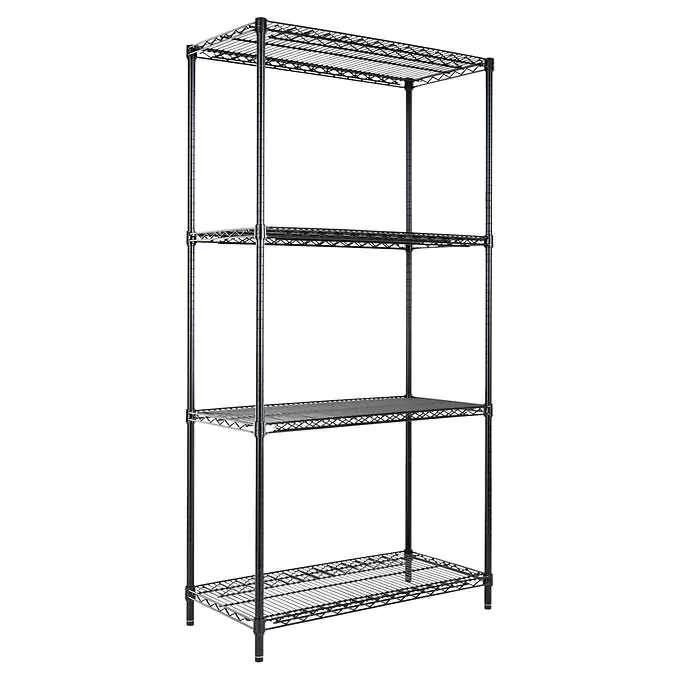 ALESW503618BL Industrial Heavy-Duty Wire Shelving Starter Kit, 4-Shelf, 36w X 18d X 72h, Black