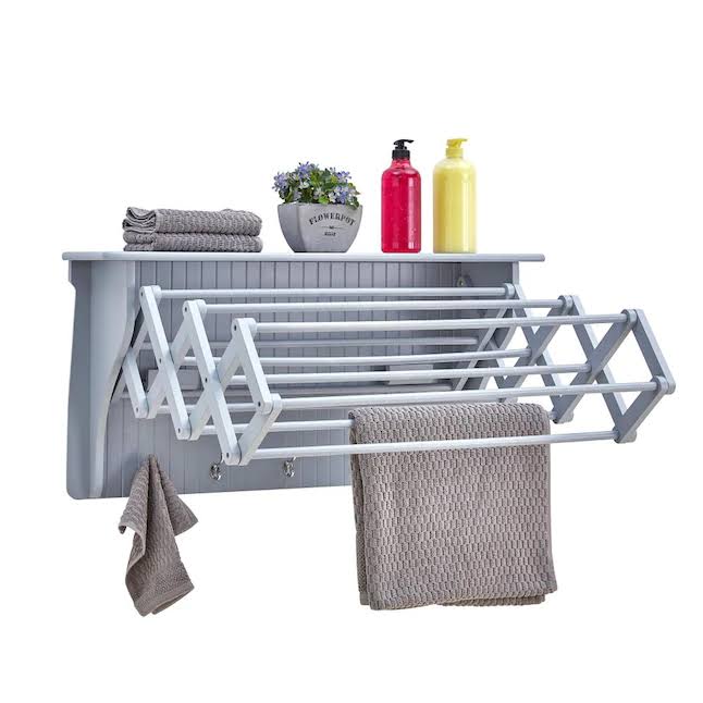 Danya B. Wall Mount Retractable Accordion Drying Rack-Great for Bathroom or Laundry Room, Light Gray