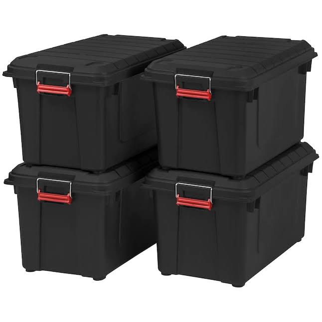 4-Pack Weather Tight Storage Box X-large 20.5-Gallon (82-Quart) Black Heavy Duty Tote with Latching Lid