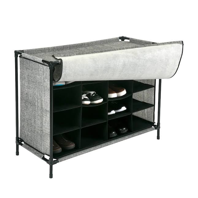 Simplify 16 Pair Stackable Shoe Rack Organizer with Cover for Closet Bedroom   Entryway, Black