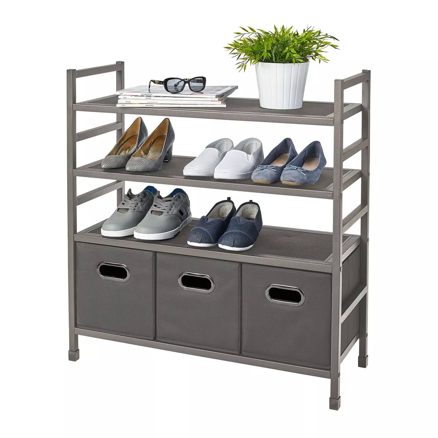 neatfreak! 4 Tier Stackable Metal Storage Rack w Fabric Bins