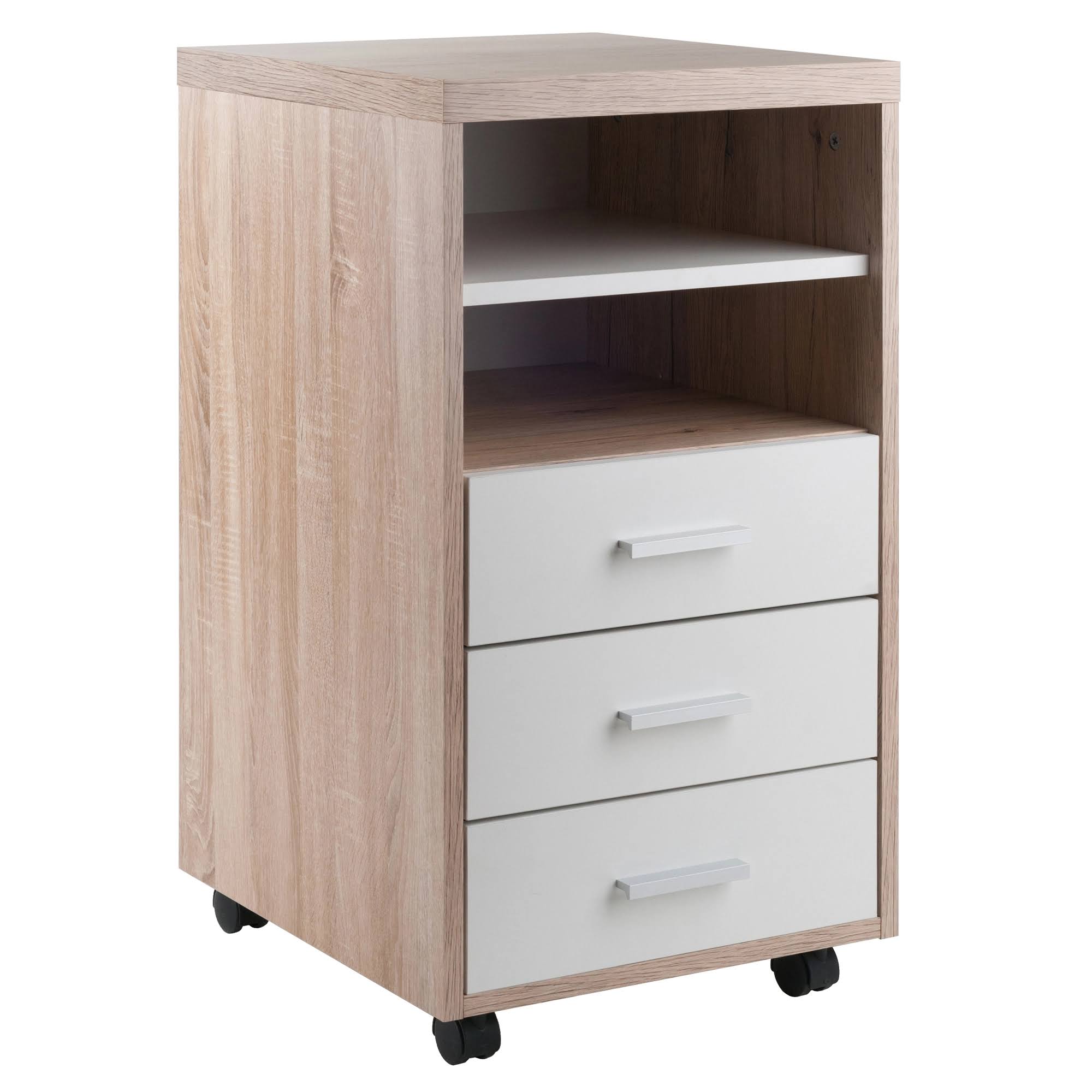 Winsome 18532-WW Kenner Open Shelf Cabinet, 3-Drawer, Reclaimed Wood and White 18.39 D x 15.75 W x 29.25 H