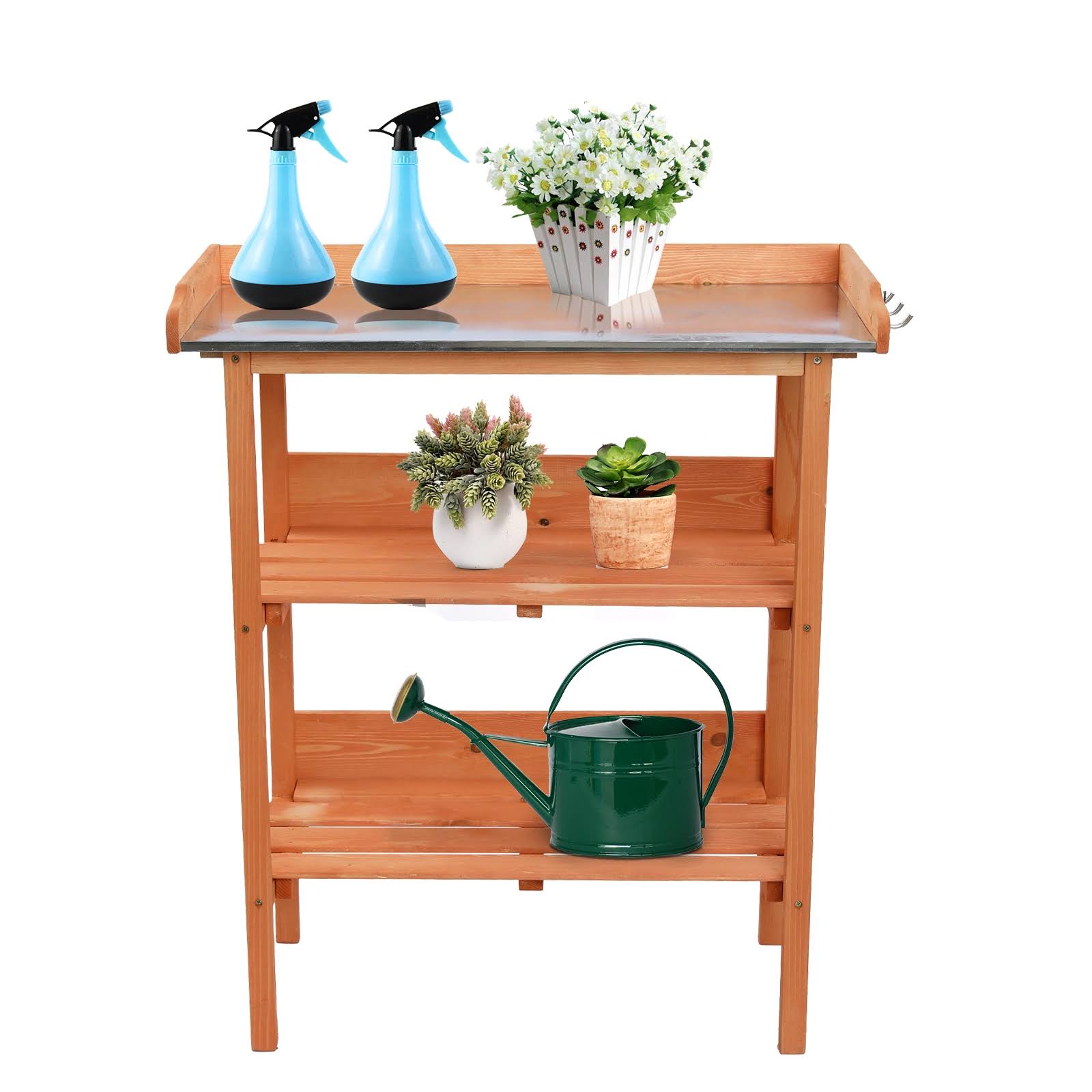 Wooden outdoor garden workbench station Three Layers XH (29.92 x 14.57 x 35.04)  Burlywood