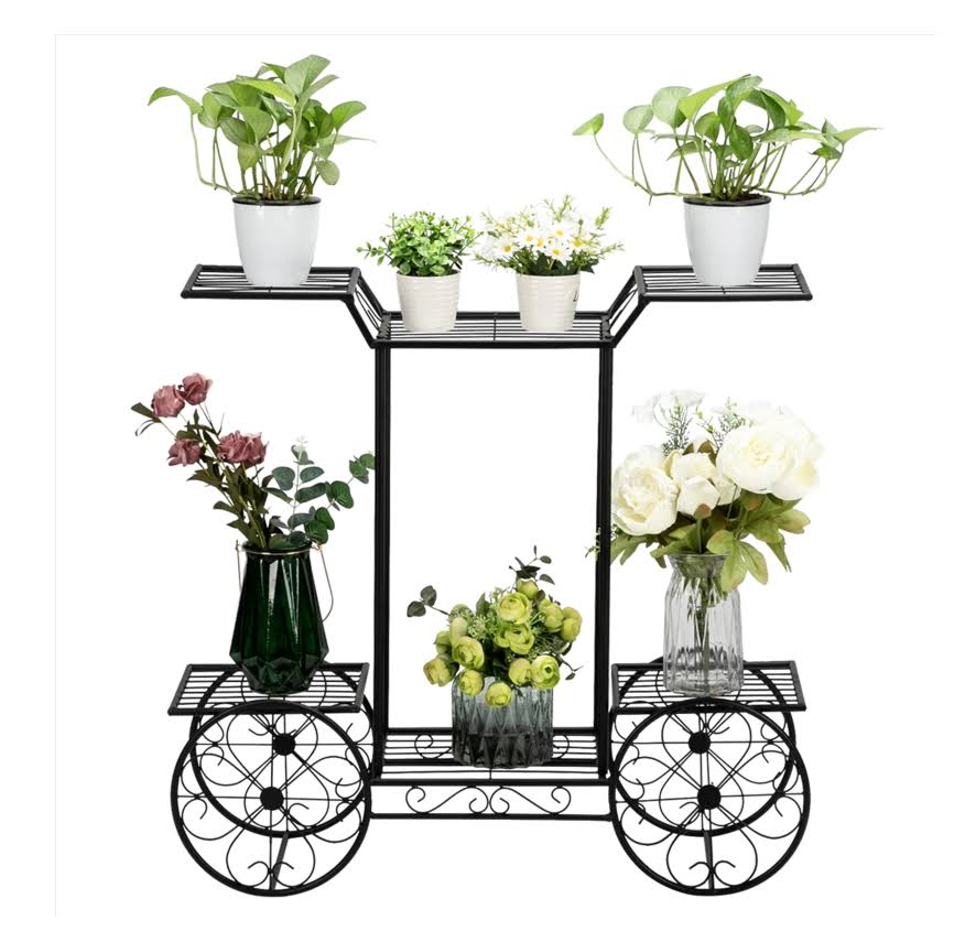 Artisasset Garden Cart Stand   Flower Pot Plant Holder Display Rack, 6 Tiers, Parisian Style   Perfect for Home, Garden, Patio Black RT