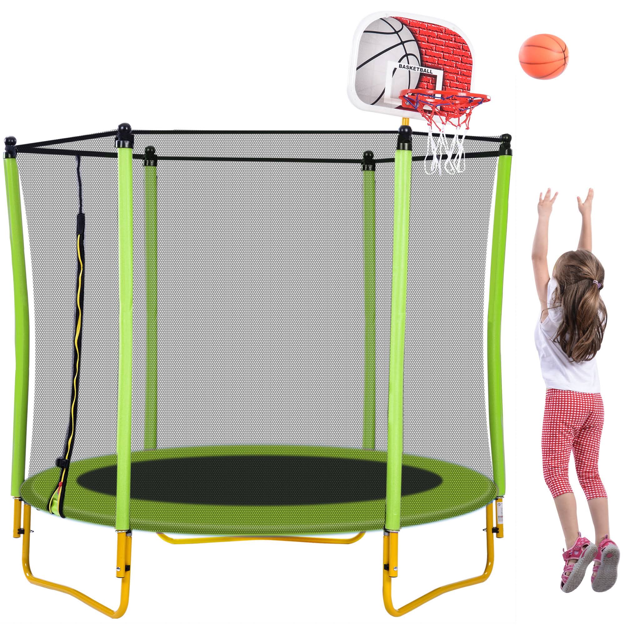 EUROCO 5.5FT Trampoline for Kids   65  Outdoor   Indoor Mini Toddler Trampoline with Enclosure, Basketball Hoop and Ball Included