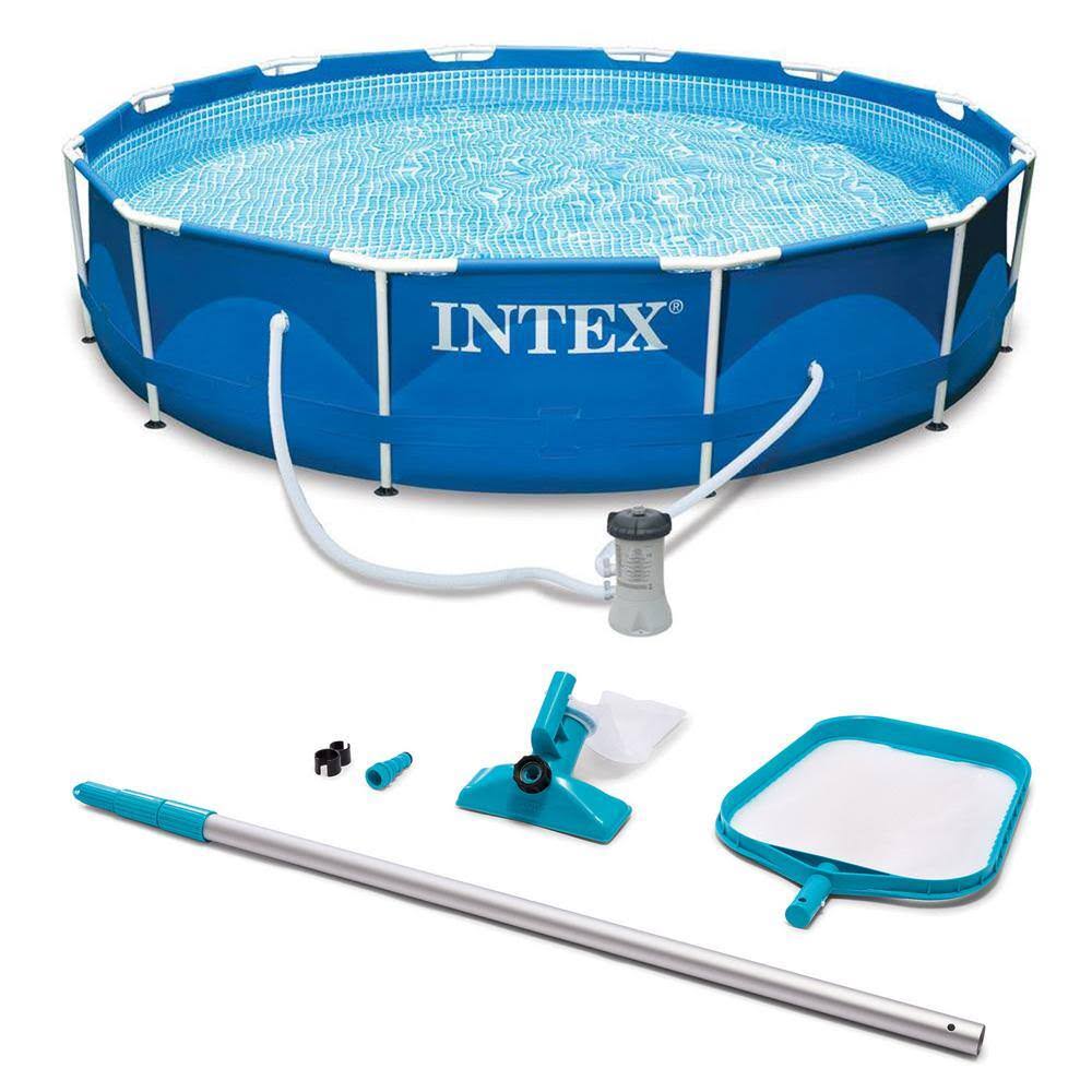 28201EH + 28002E 10 ft. x 10 ft. Round 30 in. Deep Metal Frame Swimming Pool with Filter and Maintenance Kit