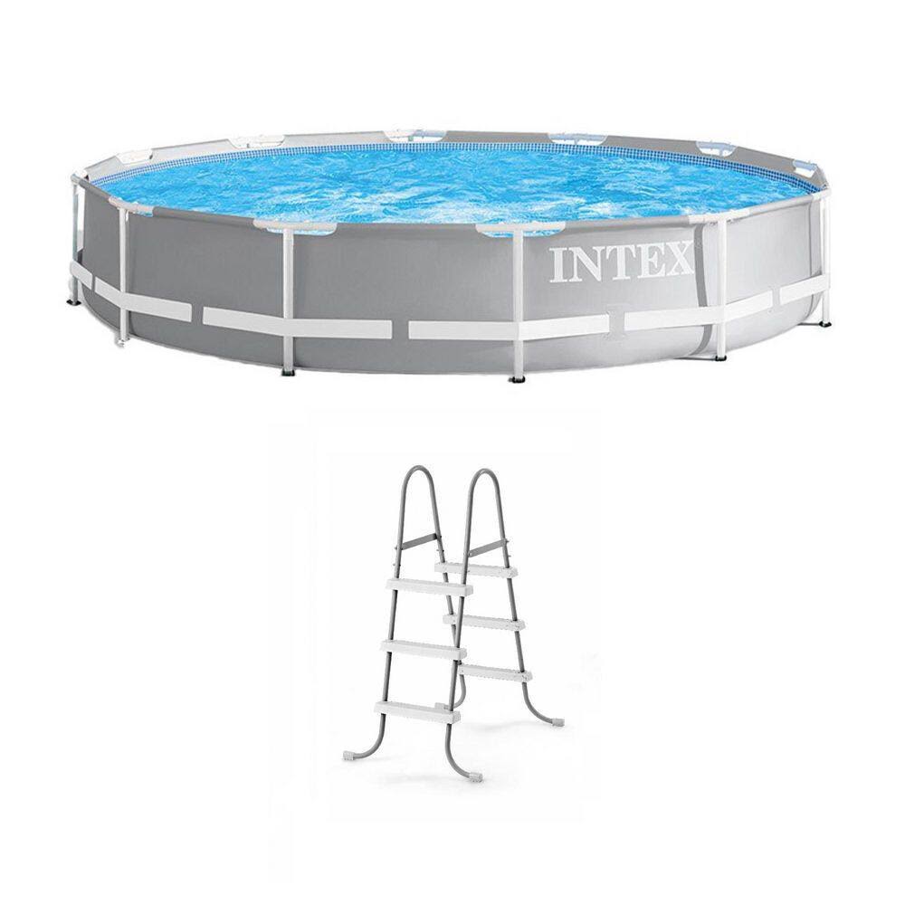 26711EH + 28065E 12 Foot Prism Frame Above Ground Swimming Pool w/Pump   Pool Ladder