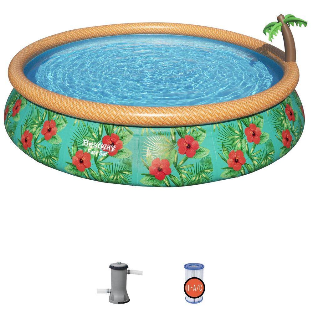 57415E-BW 33 in. x 15 ft. Round Fast Set Paradise Palms Inflatable Swimming Pool Set