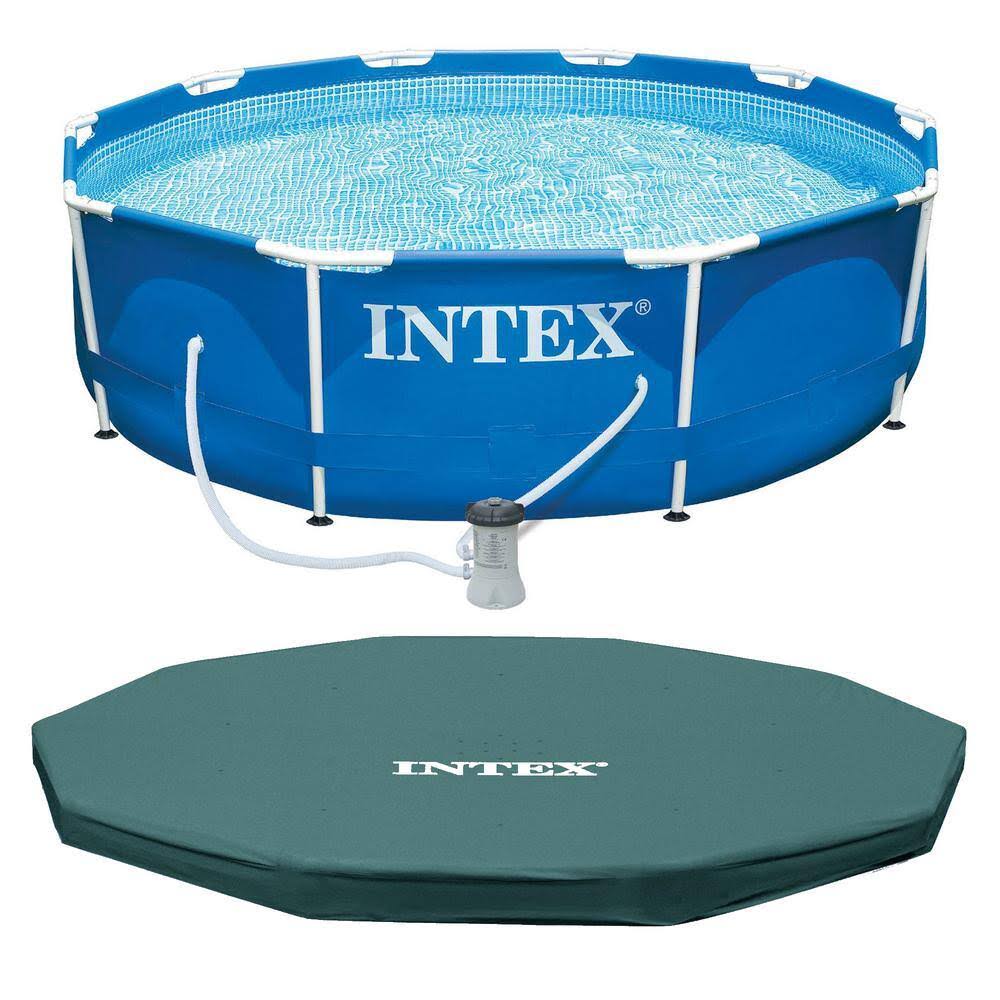 28201EH + 28030E 10 ft. Round 30 in. Deep Metal Frame Above Ground Swimming Pool Set with Filter and Debris Cover