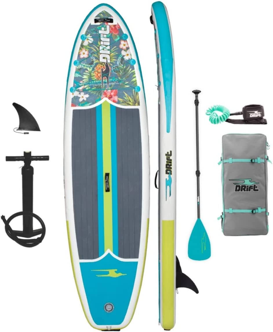 Drift Aero 10 8  Inflatable Stand Up Paddle Board iSUP with Coiled Leash Pump Lightweight Paddle Fin   Backpack Travel Bag Adults Kids Family Friendly (Native Floral)
