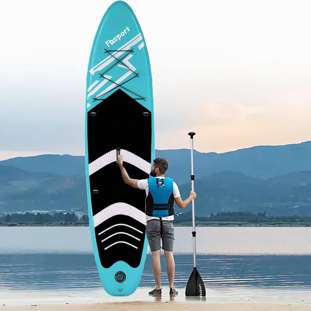 FBSPORT Paddle Board 10 x30 x6  Extra Wide Inflatable Stand Up Paddle Board with SUP Accessories Including Paddle,Backpack,Waterproof Bag,Leash,and Hand Pump