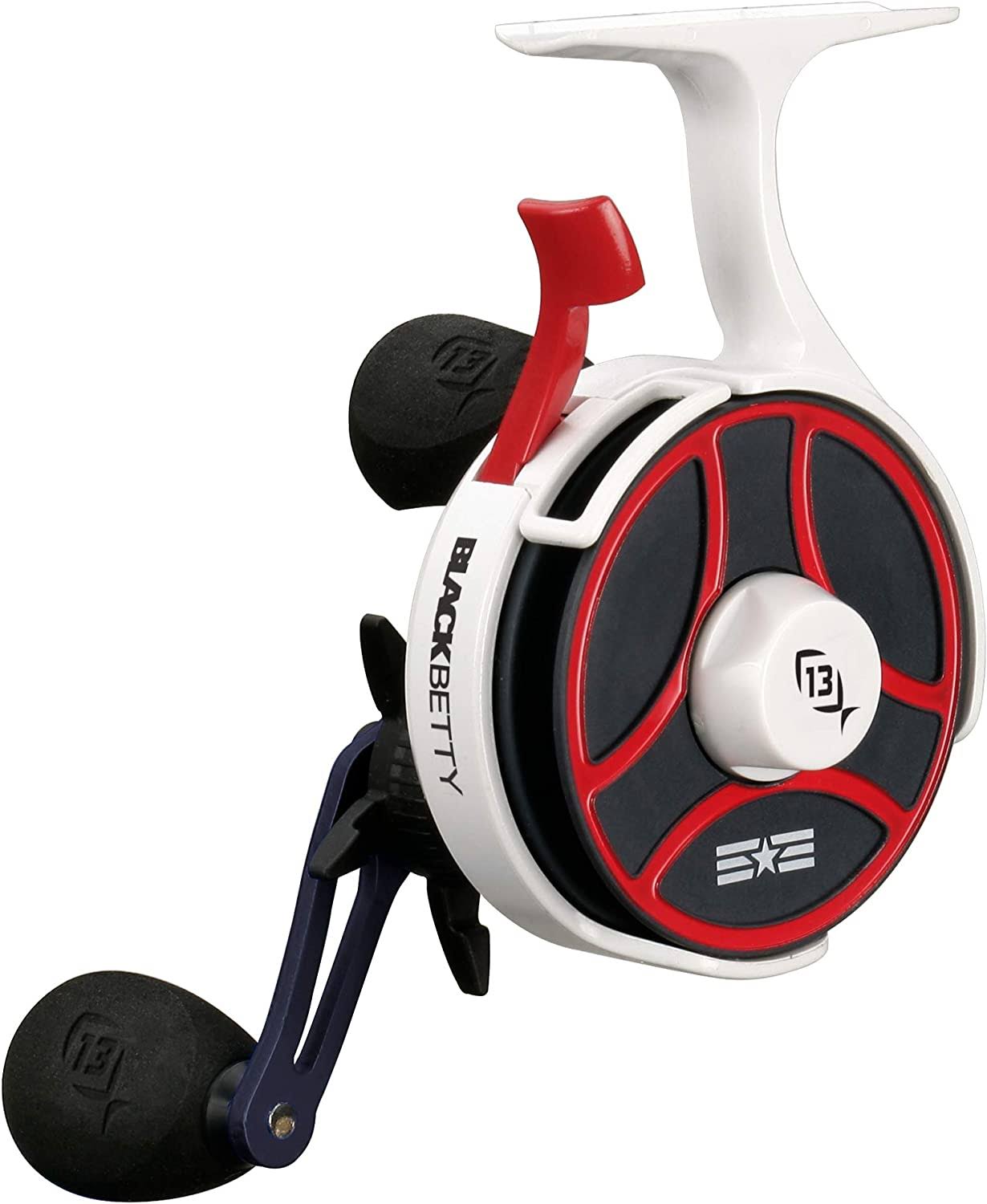 13 Fishing Black Betty FreeFall Ghost Window Inline Ice Fishing Reel, Patriot (Right Hand Retrieve)