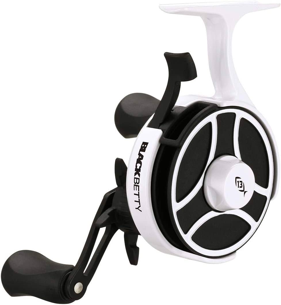 13 Fishing Black Betty FreeFall Ghost Window Inline Ice Fishing Reel, White (Right Hand Retrieve)