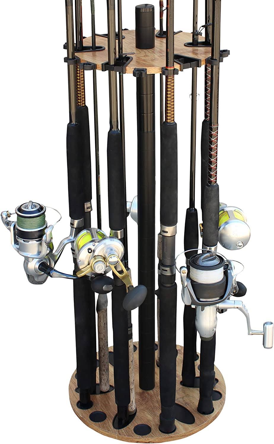 Rush Creek Creations 24 Round Fishing Rod Rack with 6  Extension Post   Fishing Pole Holder and Storage, American Cherry Finish
