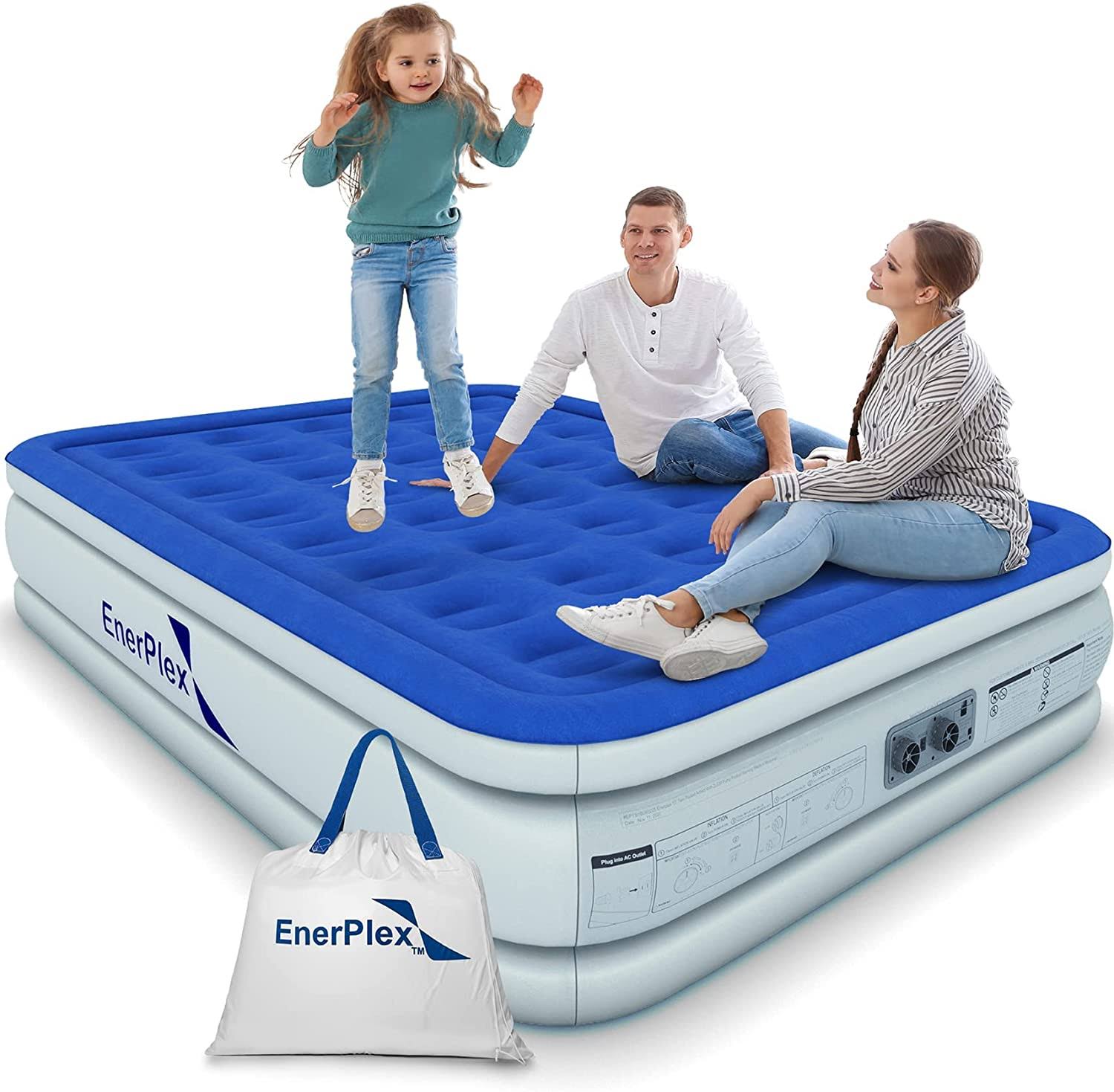 EnerPlex Air Mattress with Built-in Pump   Double Height Inflatable Mattress for Camping, Home   Portable Travel   Durable Blow Up Bed with Dual Pump   Easy to Inflate/Quick Set UP
