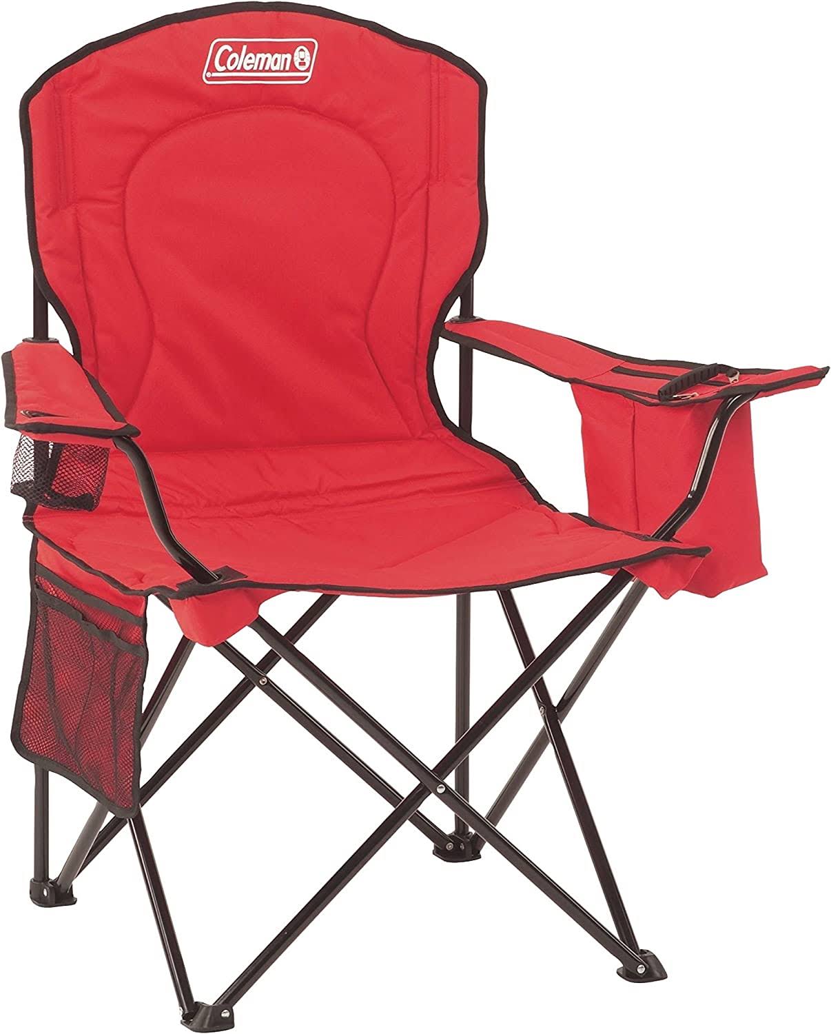 Camping Chair with Built-in 4 Can Cooler, Red