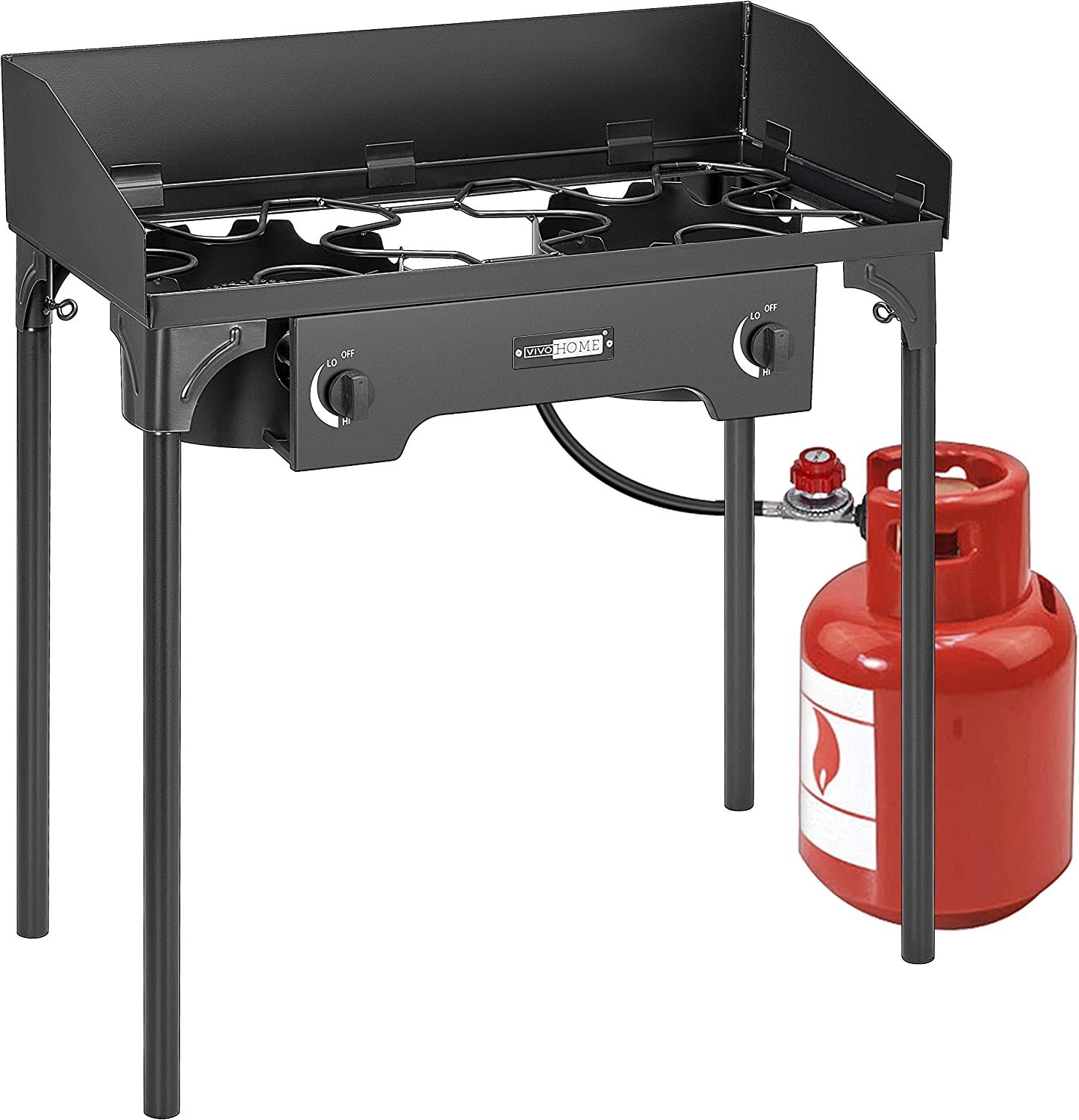 VIVOHOME Double Burner Stove, Windscreen and Detachable Legs Stand, Max. 150,000 total BTU/hr