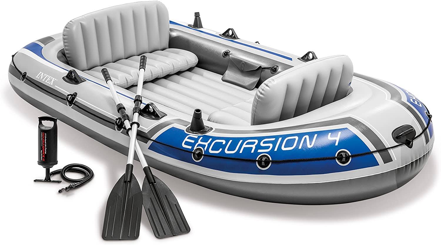 Excursion 4-Person Inflatable Boat Set with Aluminum Oars and High Output Air Pump
