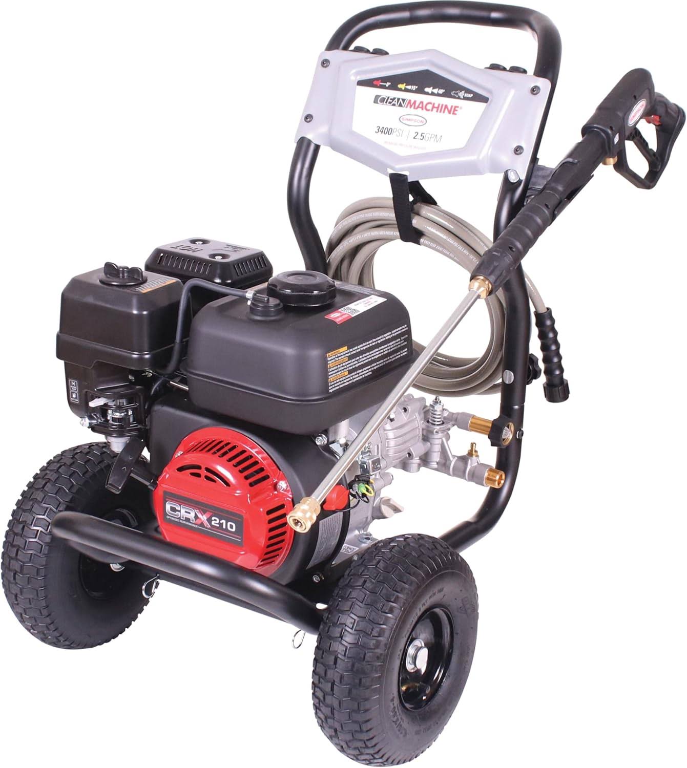 Cleaning CM61083 Clean Machine 3400 PSI Gas Pressure Washer, 2.5 GPM, CRX Engine, Includes Spray Gun and Wand, 4 QC Nozzle Tips, 5/16-in. x 25-ft. MorFlex Hose, 49-State