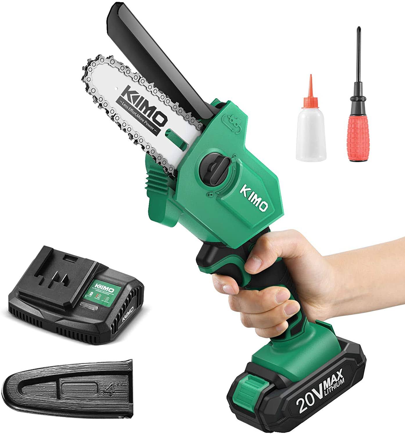 KIMO 4 inch Battery Powered   Cordless Chain Saw with/ 20V 2.0Ah Battery Charger, Handheld Portable Electric Chainsaw