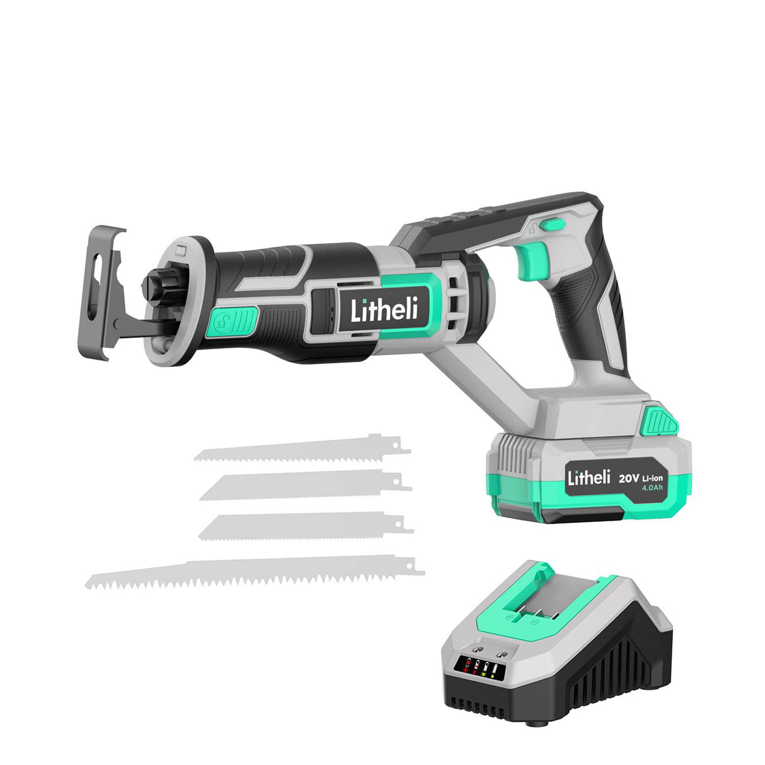20 V Cordless Reciprocating Saw with 4.0 Ah Battery   Charger, 0-3000 SPM Variable Speed, Tool-free Blade Replacement