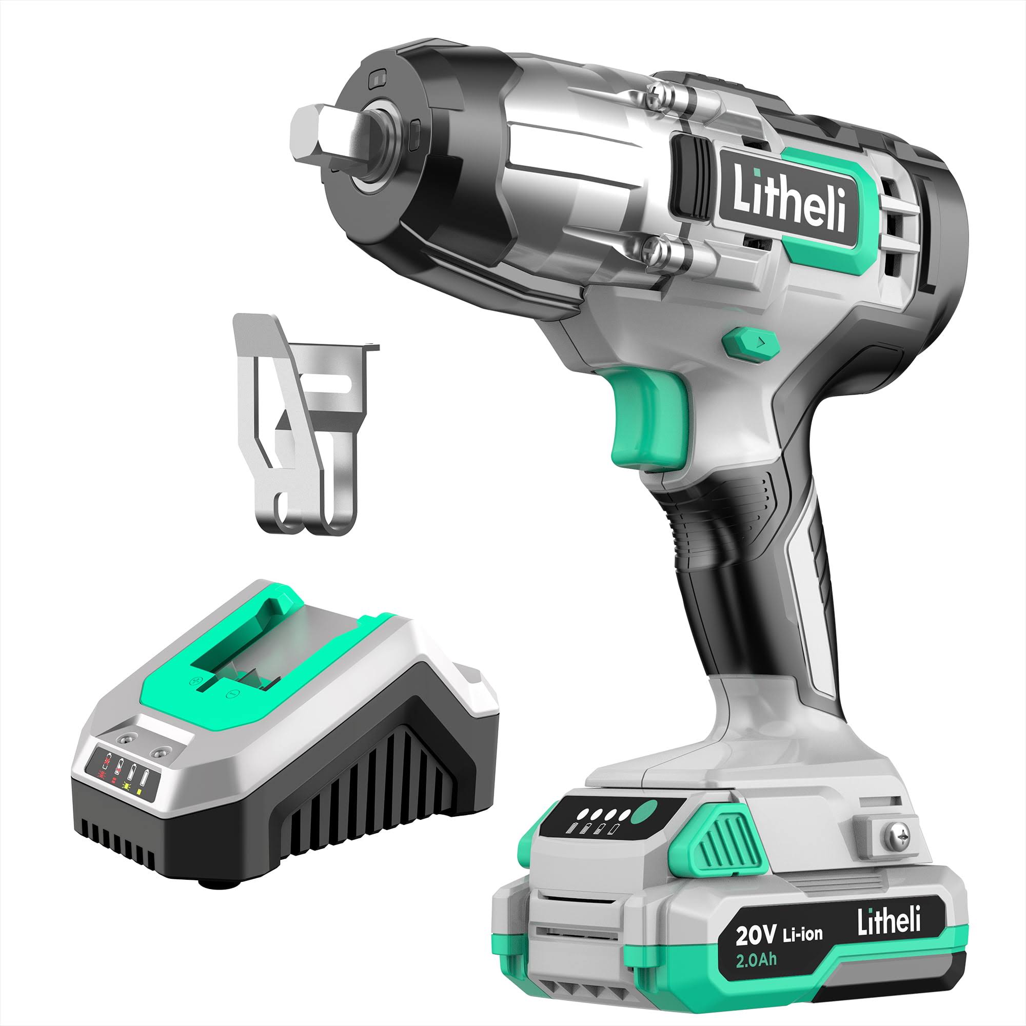 Cordless 20V Impact Wrench, 1/2 Inch High Torque Battery Impact Wrench with 2.0 Ah Battery   Charger