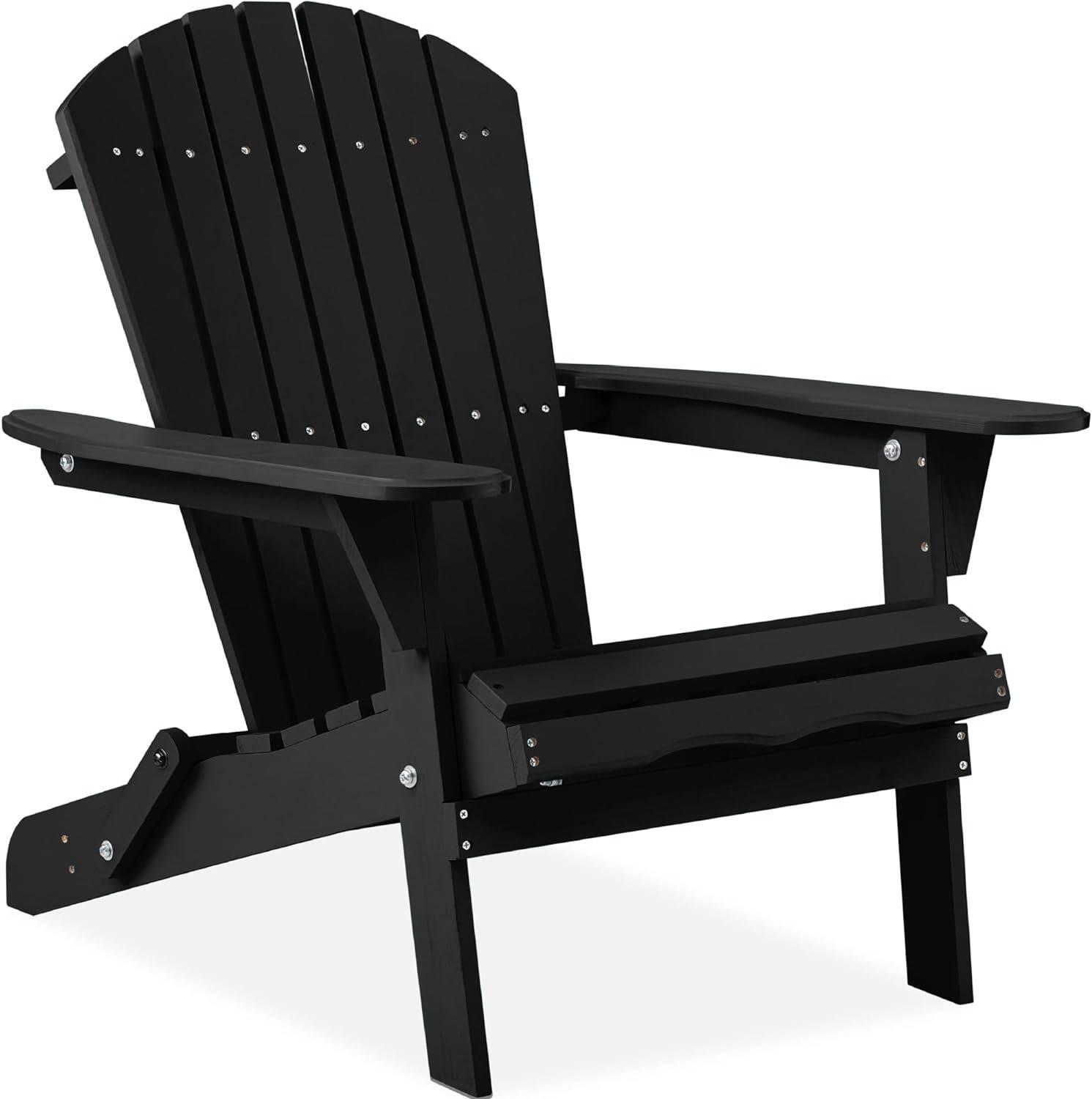 Products Folding Adirondack Chair Outdoor Wooden Accent Furniture Fire Pit Lounge Chairs for Yard, Garden, Patio w/ 350lb Weight Capacity   Black