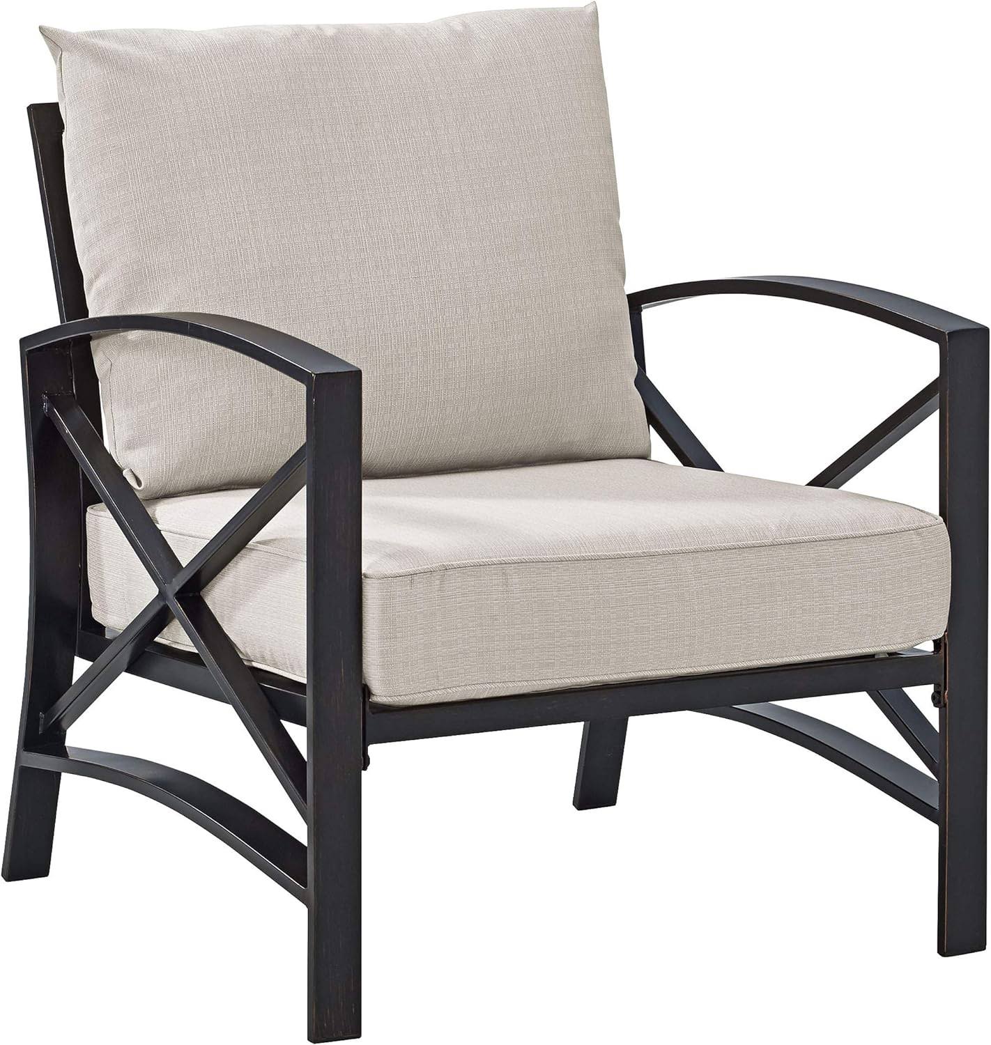 Furniture KO60007BZ-OL Kaplan Outdoor Metal Arm Chair, Oiled Bronze with Oatmeal Cushions