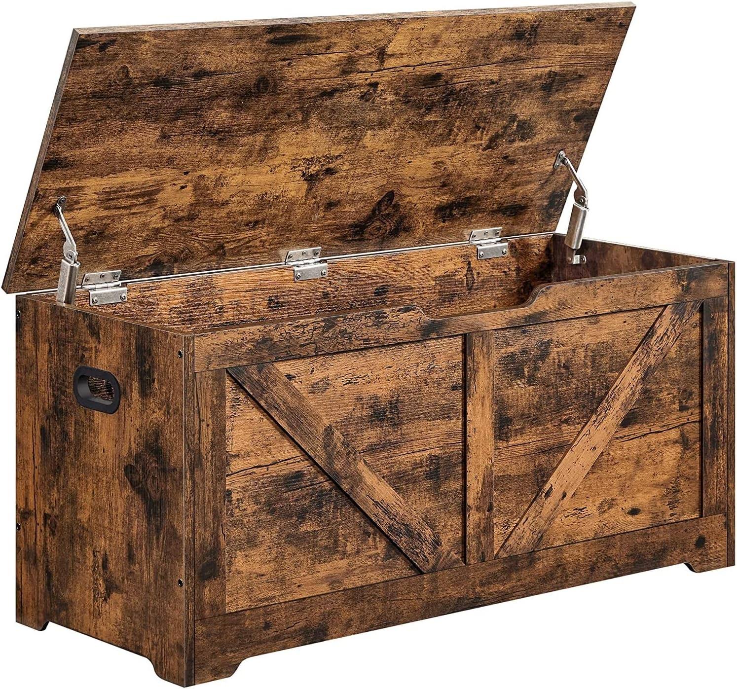 Storage Chest, Storage Trunk with 2 Safety Hinges, Storage Bench, Shoe Bench, Barn Style, 15.7 x 39.4 x 18.1 Inches, for Entryway, Bedroom, Living Room, Rustic Brown ULSB060T01