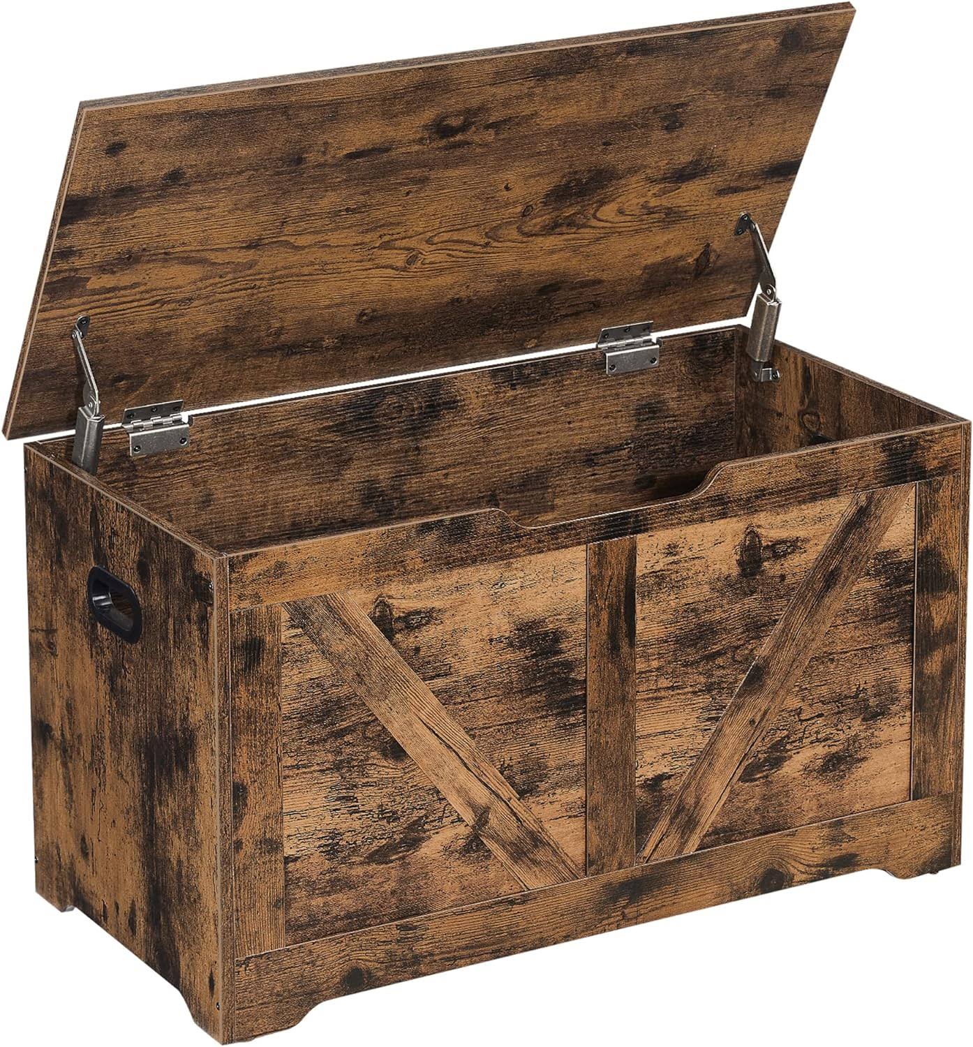 Storage Chest, Storage Trunk with 2 Safety Hinges, Storage Bench, Shoe Bench, Barn Style, 15.7 x 31.5 x 18.1 Inches, for Entryway, Bedroom, Living Room, Rustic Brown ULSB062T01