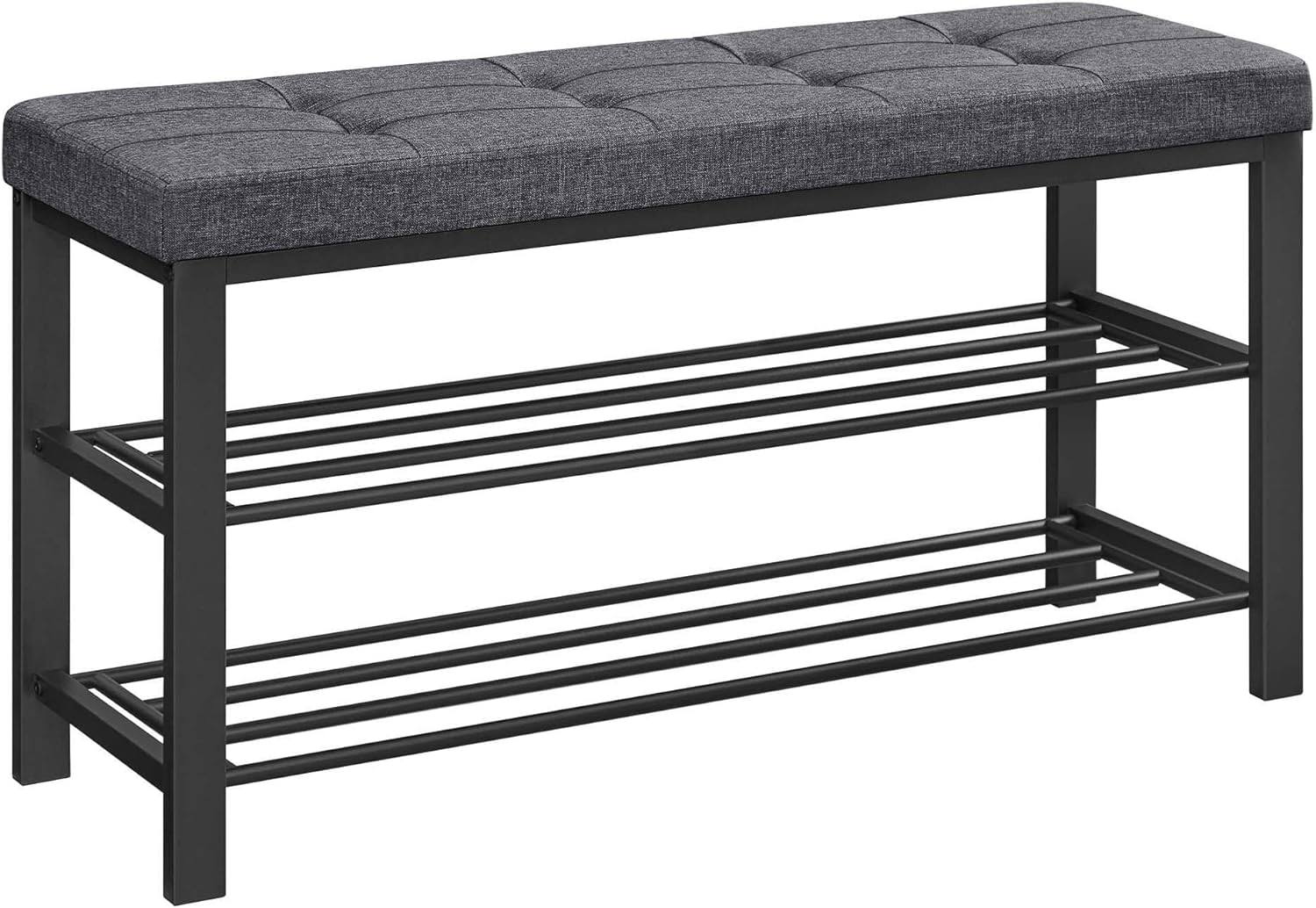 Shoe Bench, 3-Tier Shoe Rack for Entryway, Storage Organizer with Foam Padded Seat, Linen, Metal Frame, for Living Room, Hallway, 12.2 x 39.4 x 19.3 Inches, Dark Gray and Black ULBS579B33