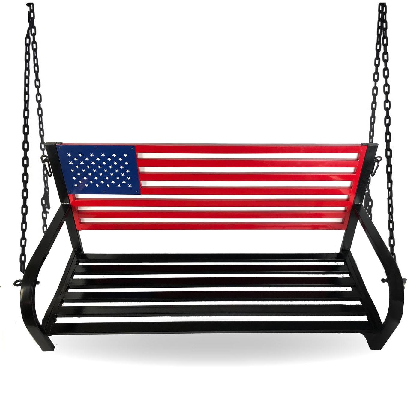 Backyard Expressions American Flag Outdoor Porch Swing w Hanging Chains   Red, White, Blue