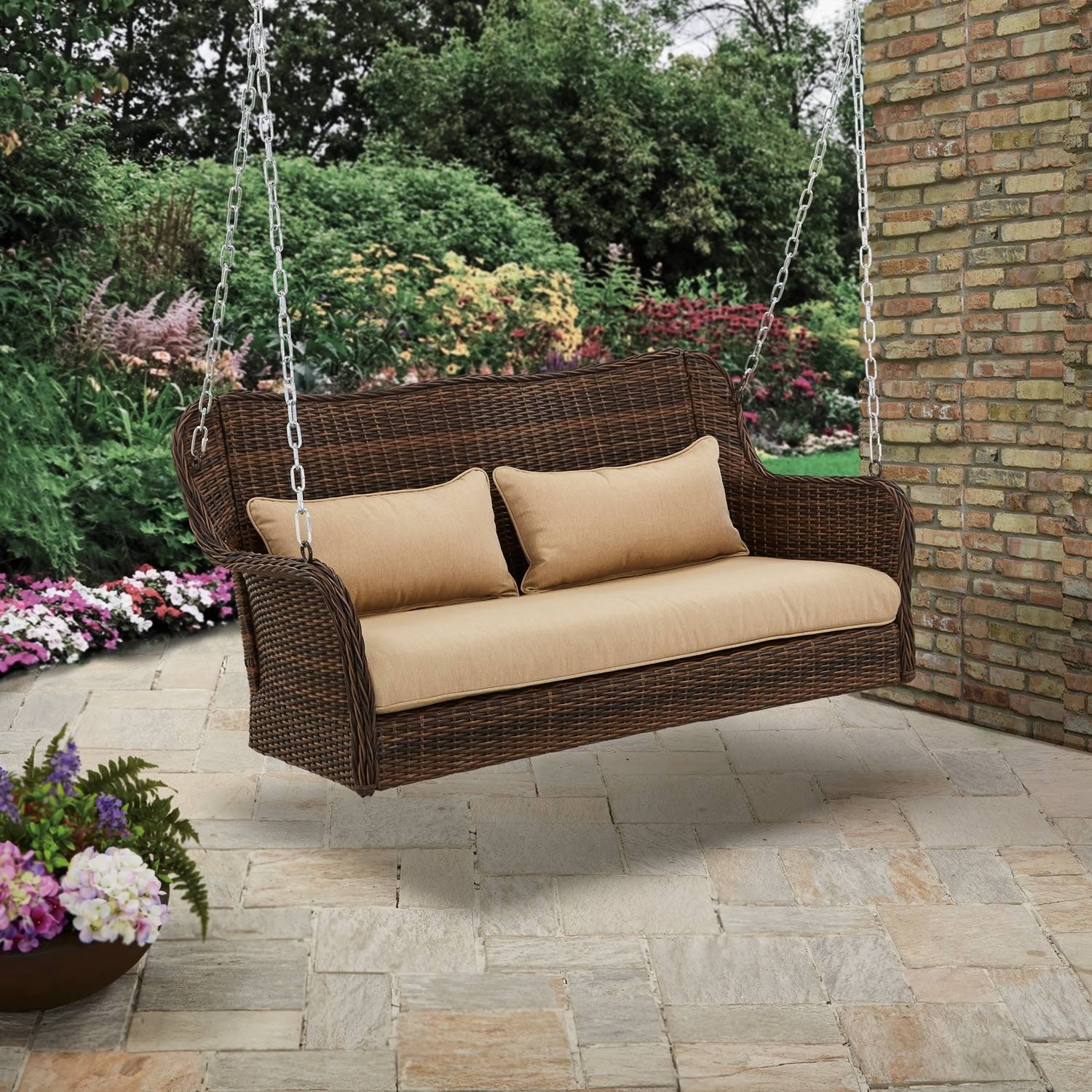 Gardens Camrose Farmhouse 2 Person Wicker Porch Swing   Dark Brown