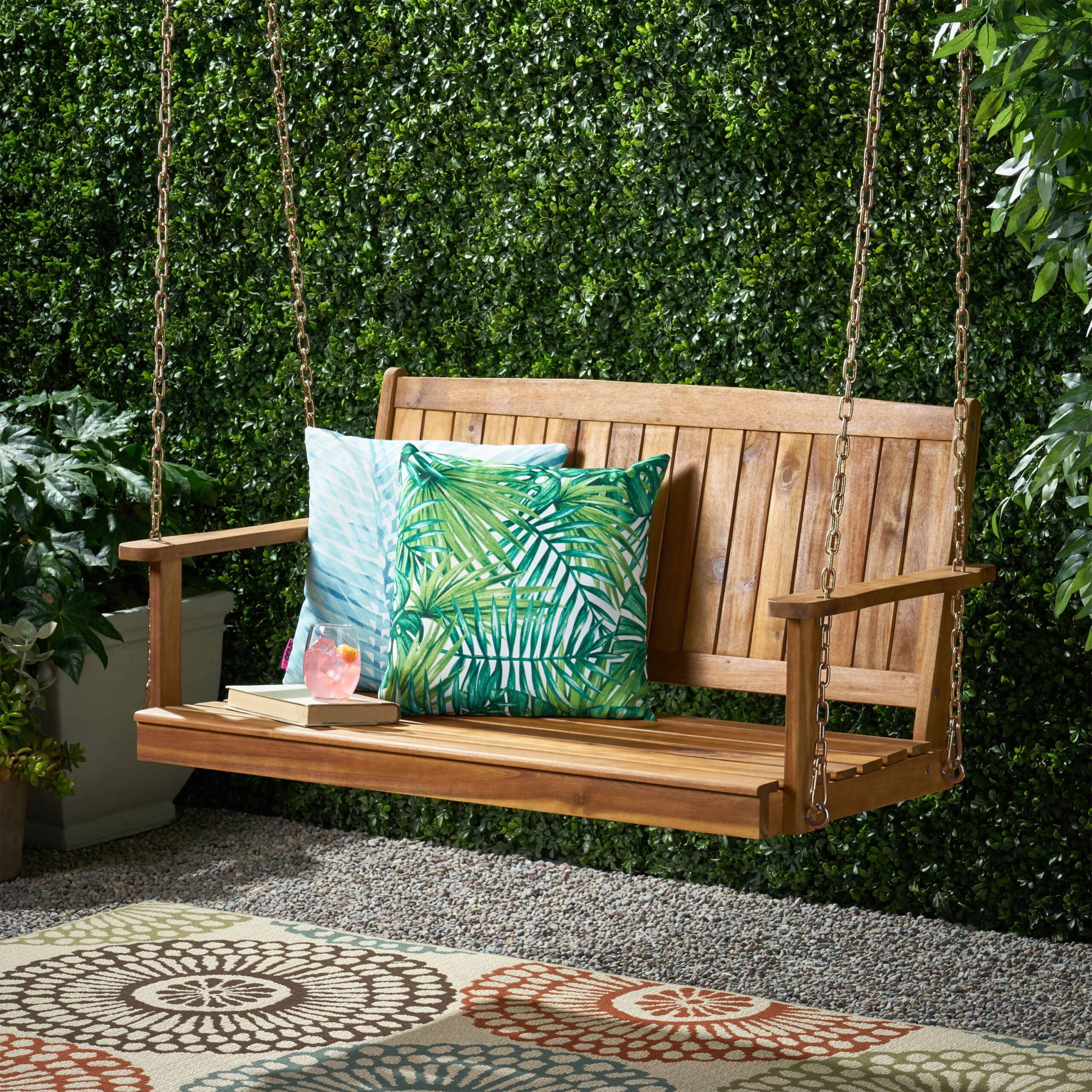 Maximo 2 Person Acacia Wood Porch Swing   Teak