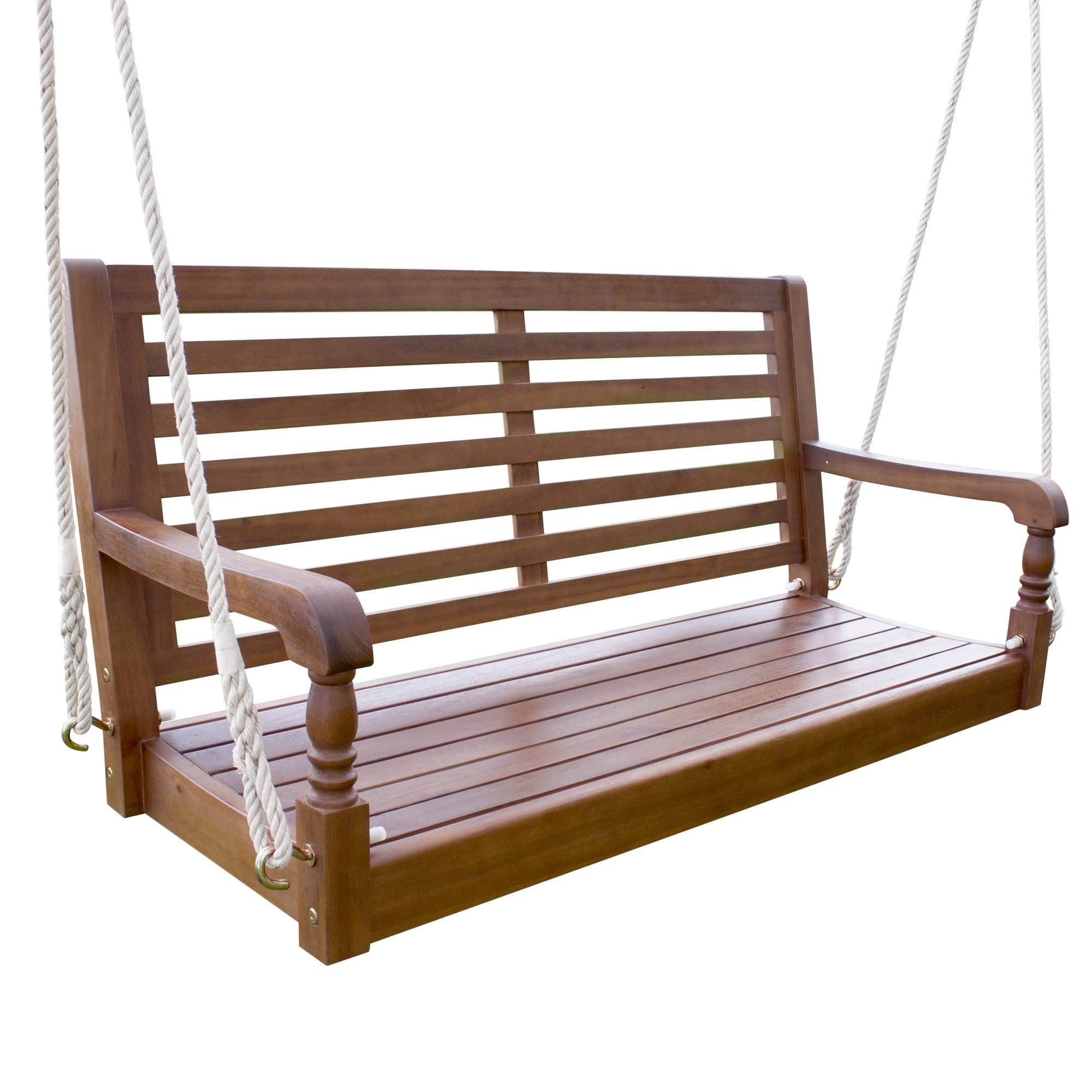 Contemporary Home Living Hanging Acacia Wood Porch Swing   Natural Brown
