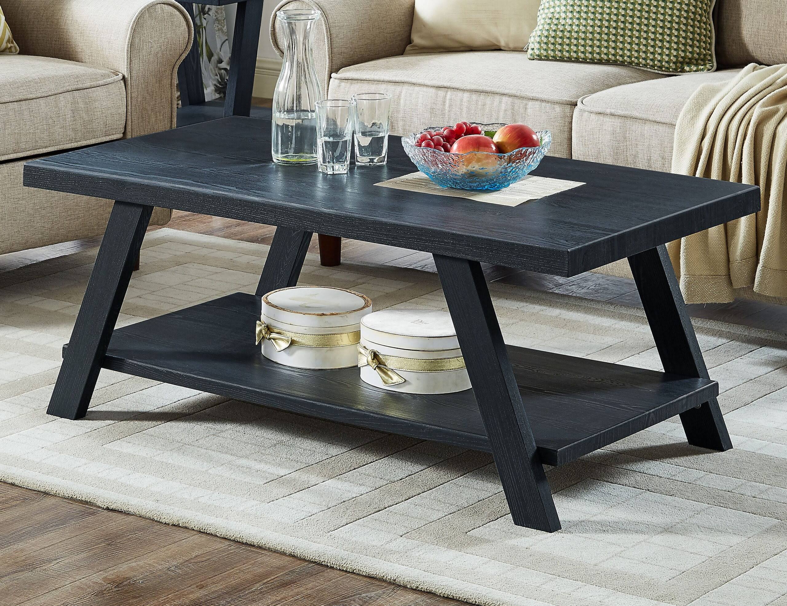 Athens Contemporary Wood Shelf Coffee Table, Black