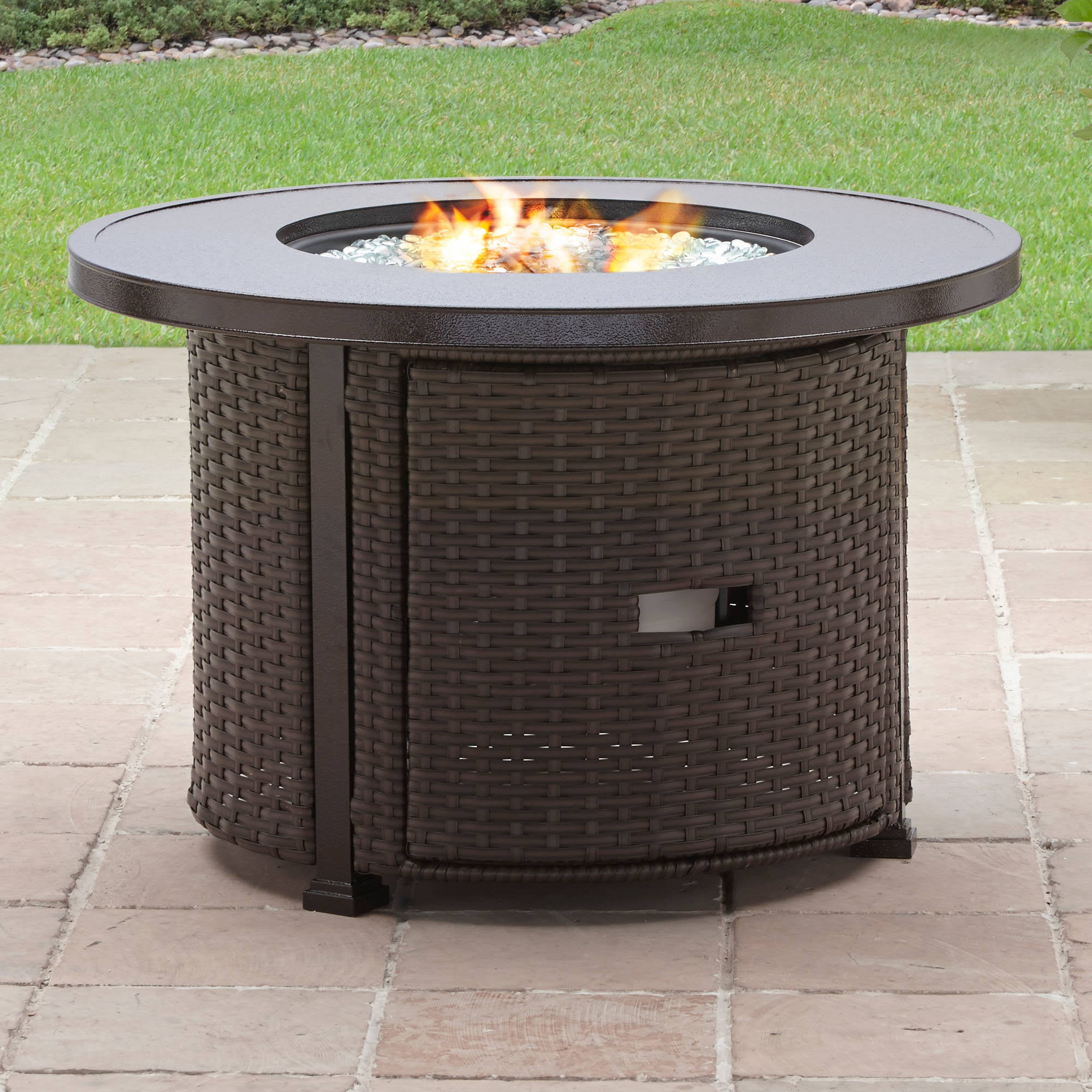 Gardens Colebrooke 37  Round 50,000 BTU Propane Gas Fire Pit Table with Glass Beads, Metal Lid and Protective Cover