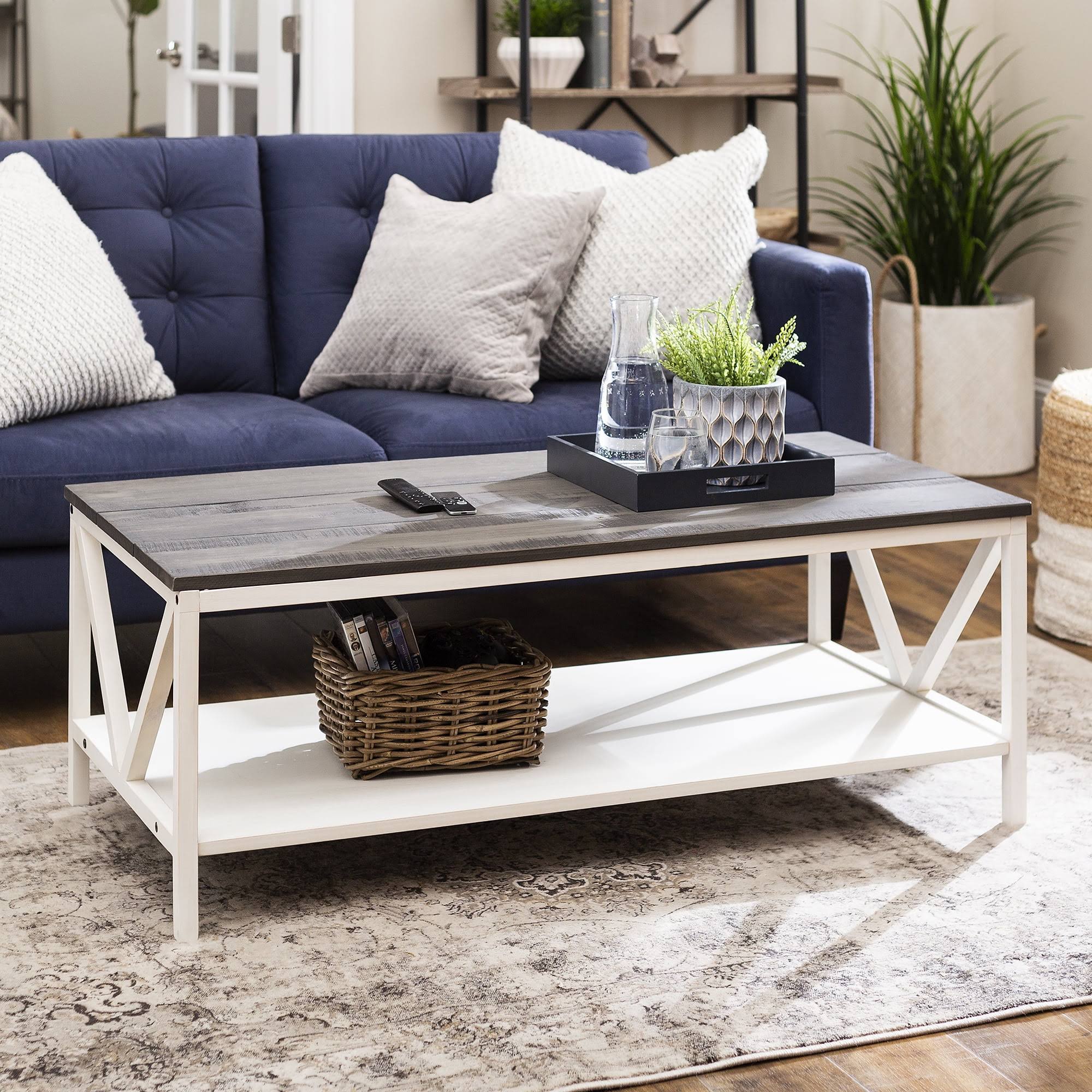 Park Modern Farmhouse Distressed Coffee Table, Grey/White Wash