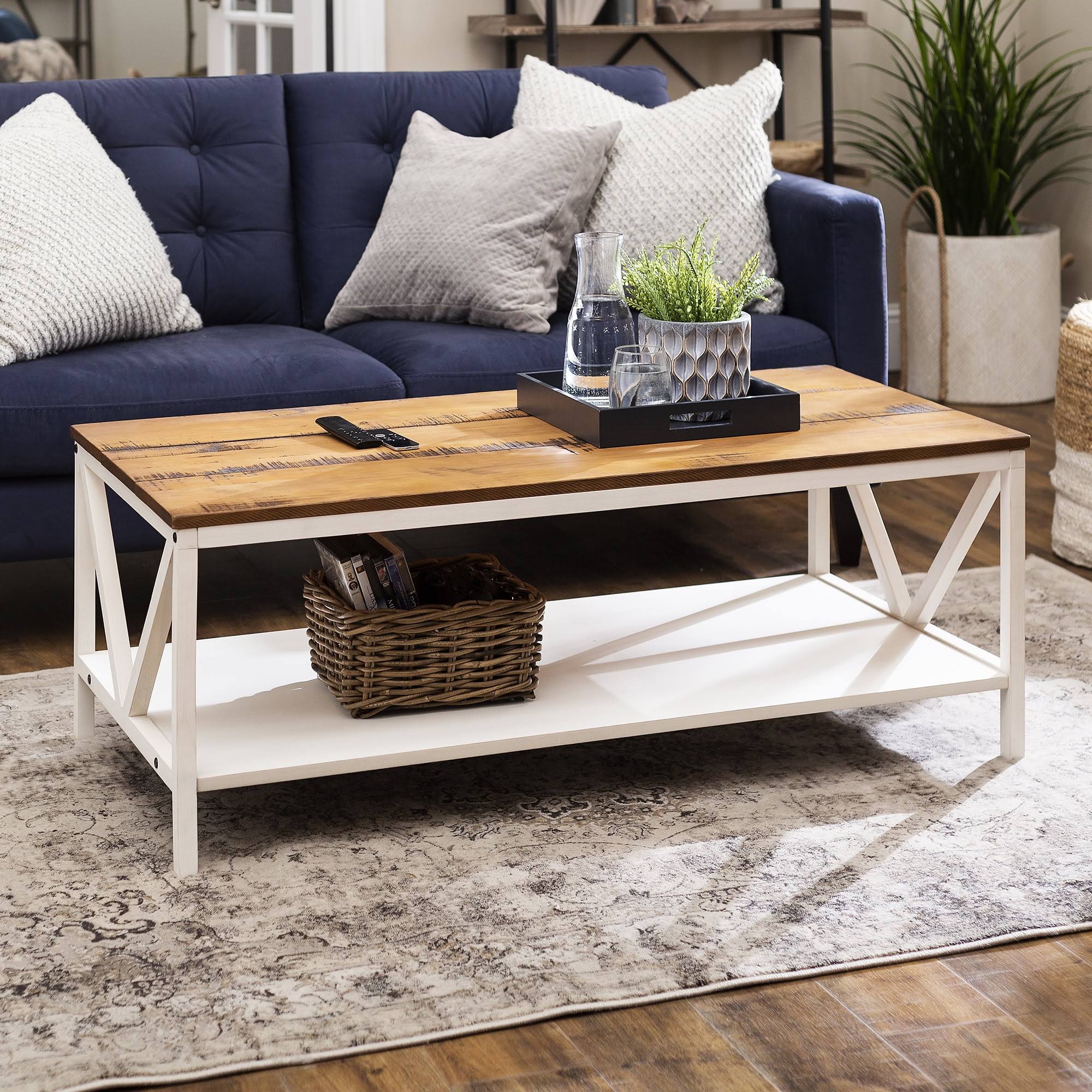 Park Farmhouse Distressed Coffee Table, Reclaimed Barnwood/White