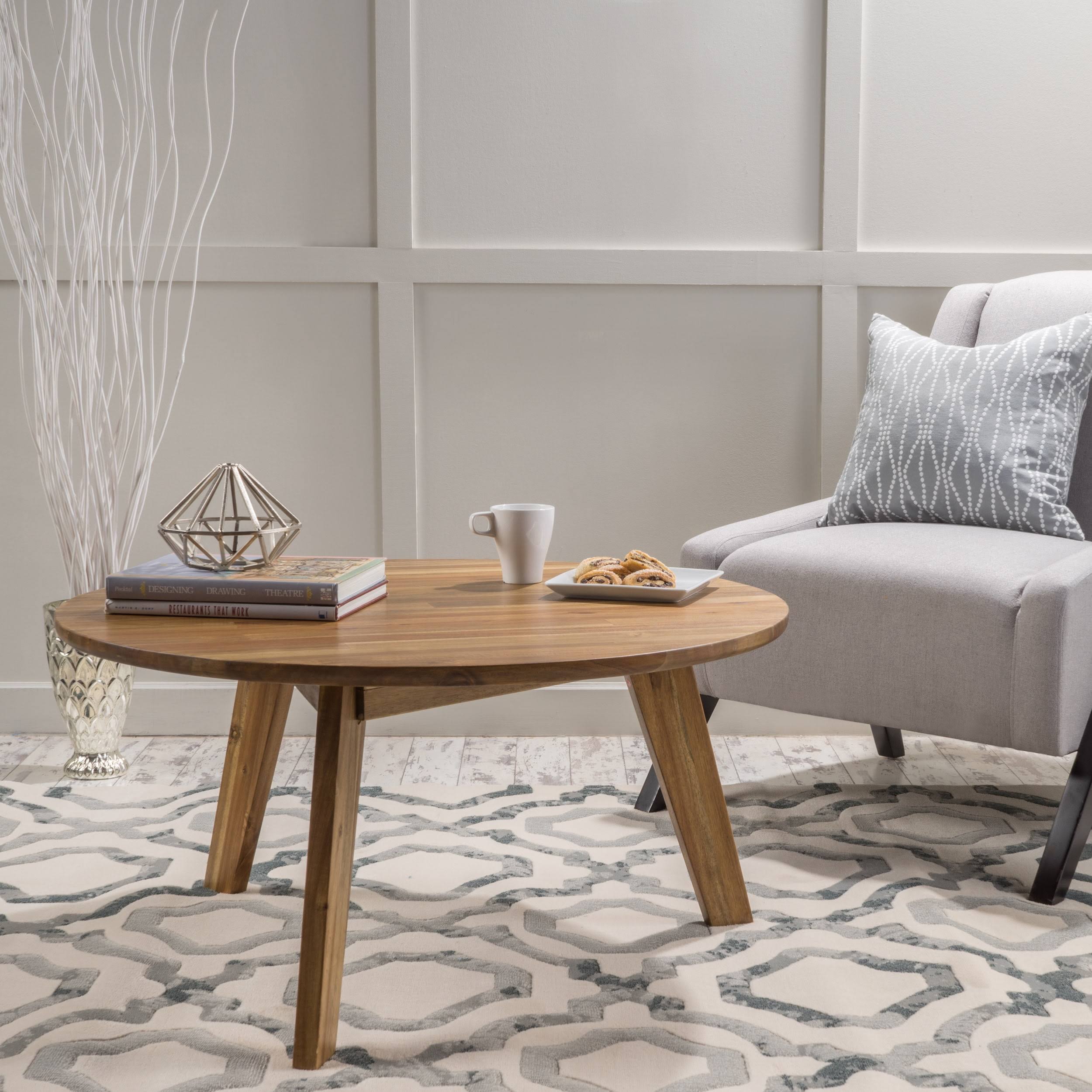Albin Modern Acacia Wood Round Coffee Table, Natural