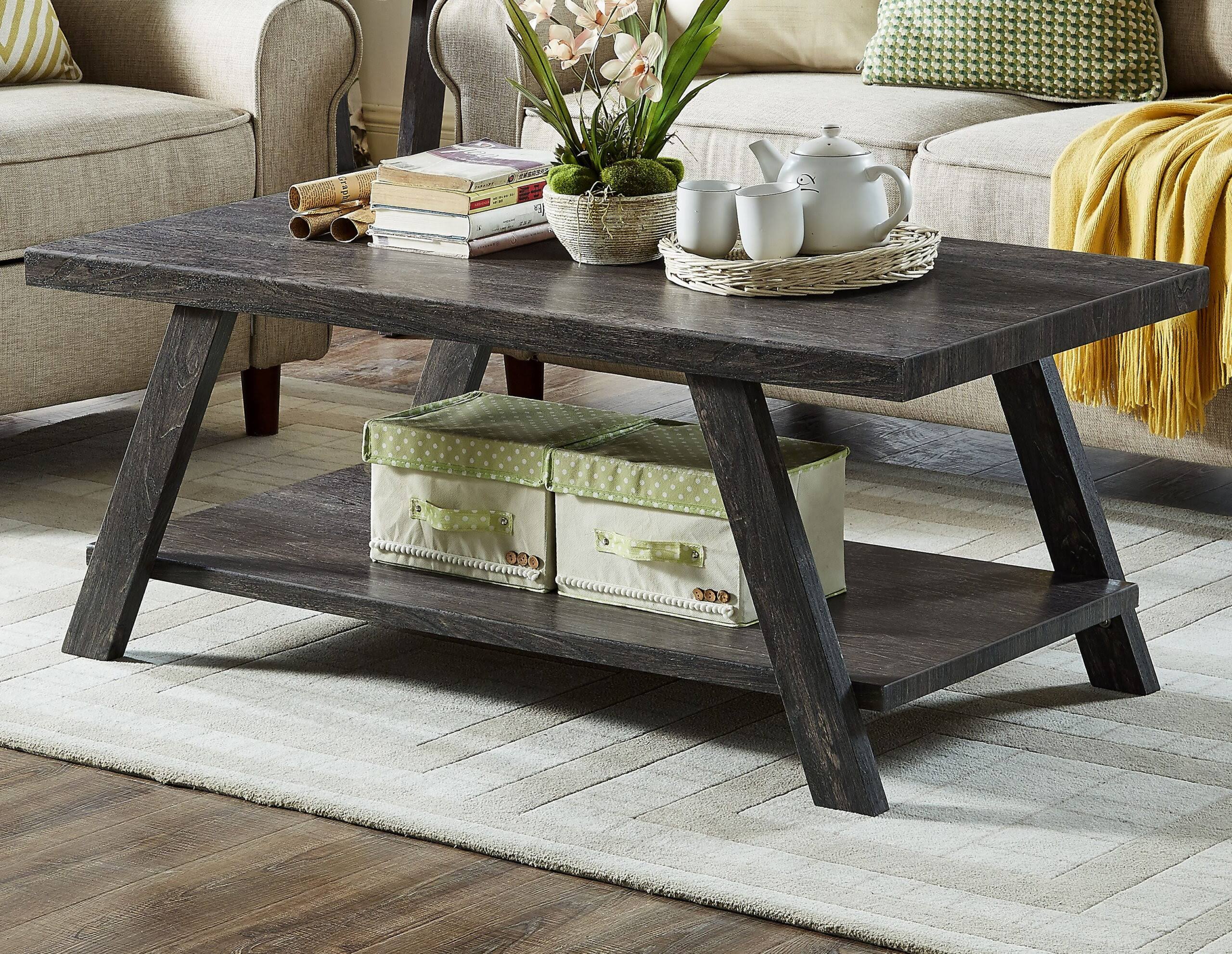 Athens Contemporary Wood Shelf Coffee Table, Charcoal