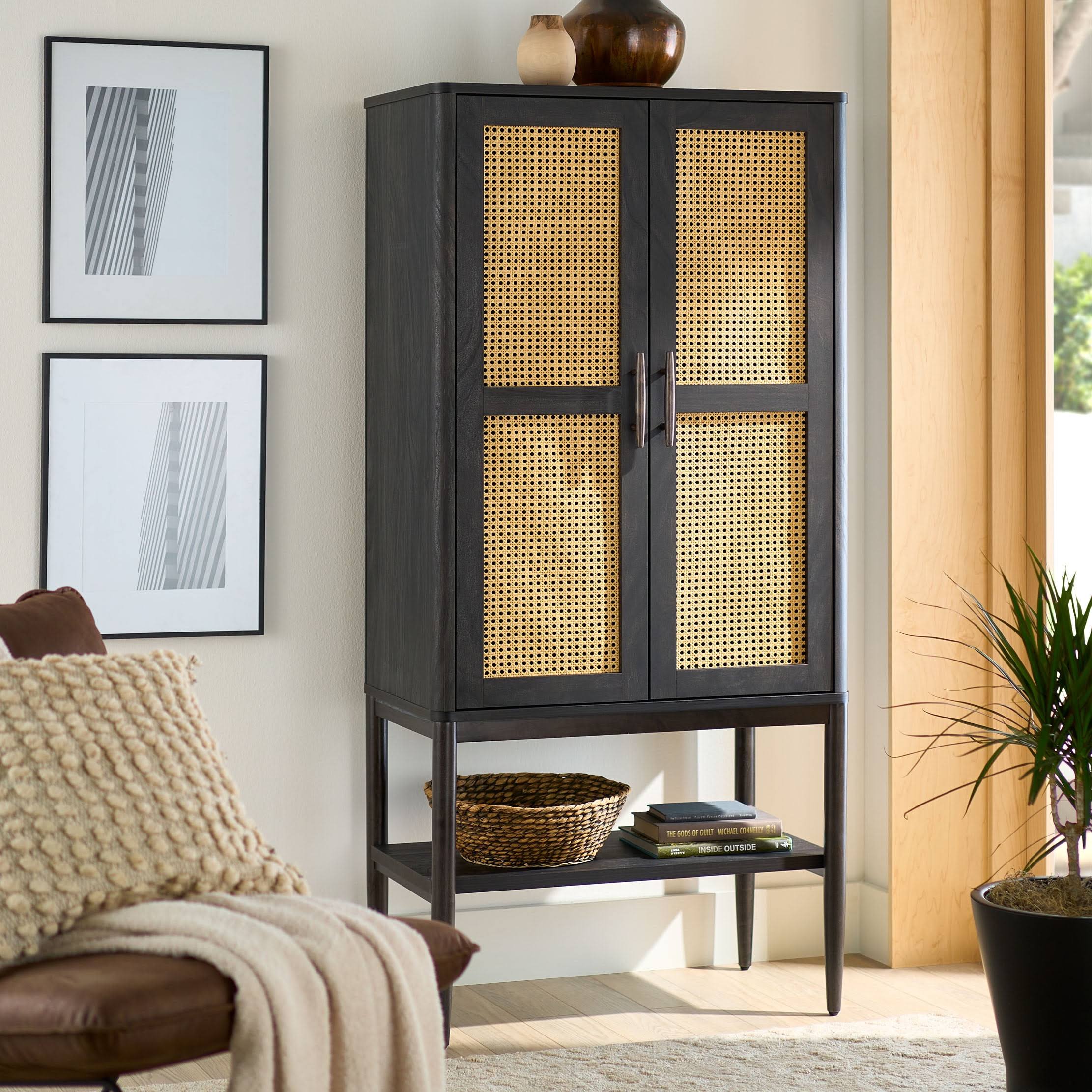 Gardens Springwood Caning Storage Cabinet, Charcoal Finish