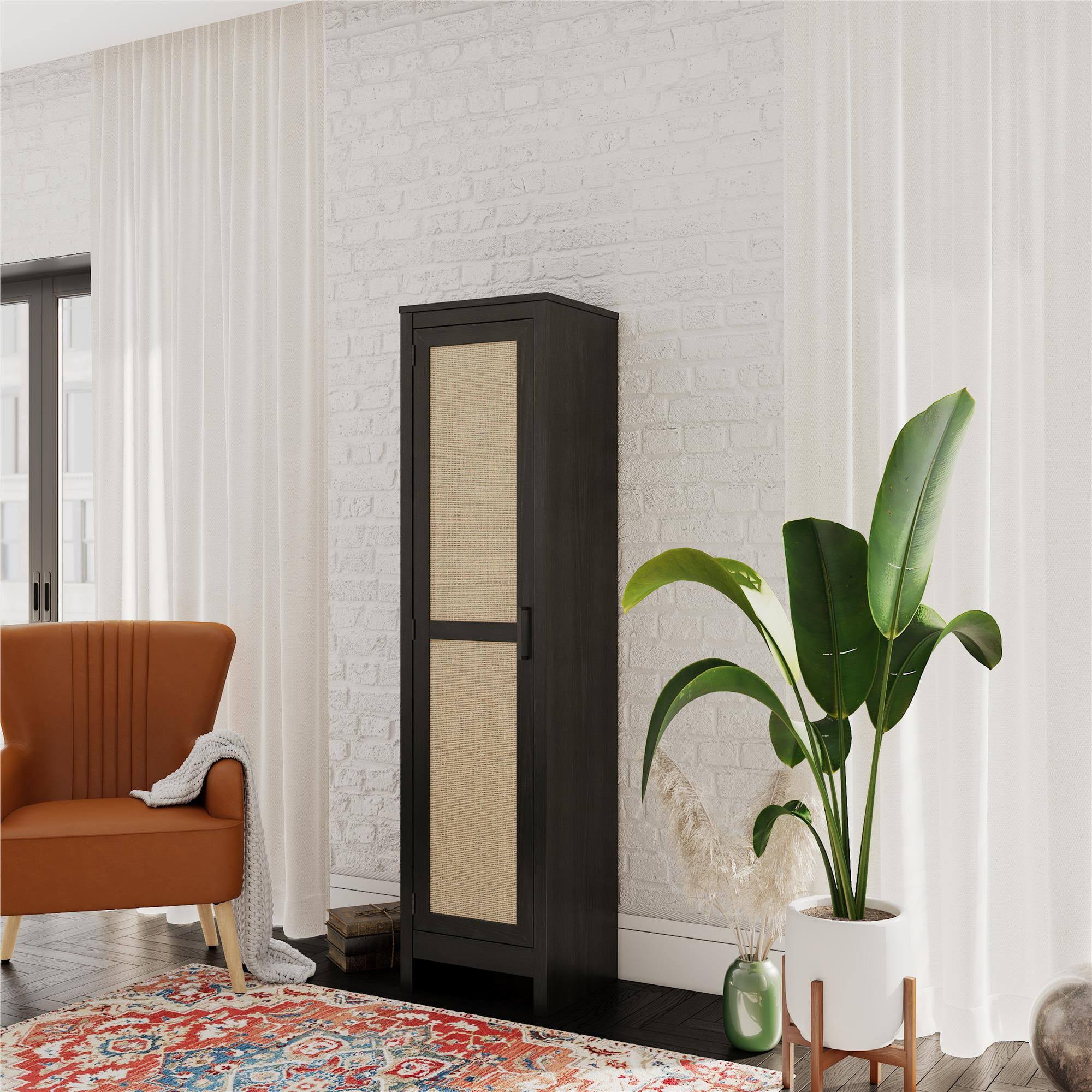 Eye Wimberly Tall 1 Door Cabinet, Black Oak with Faux Rattan