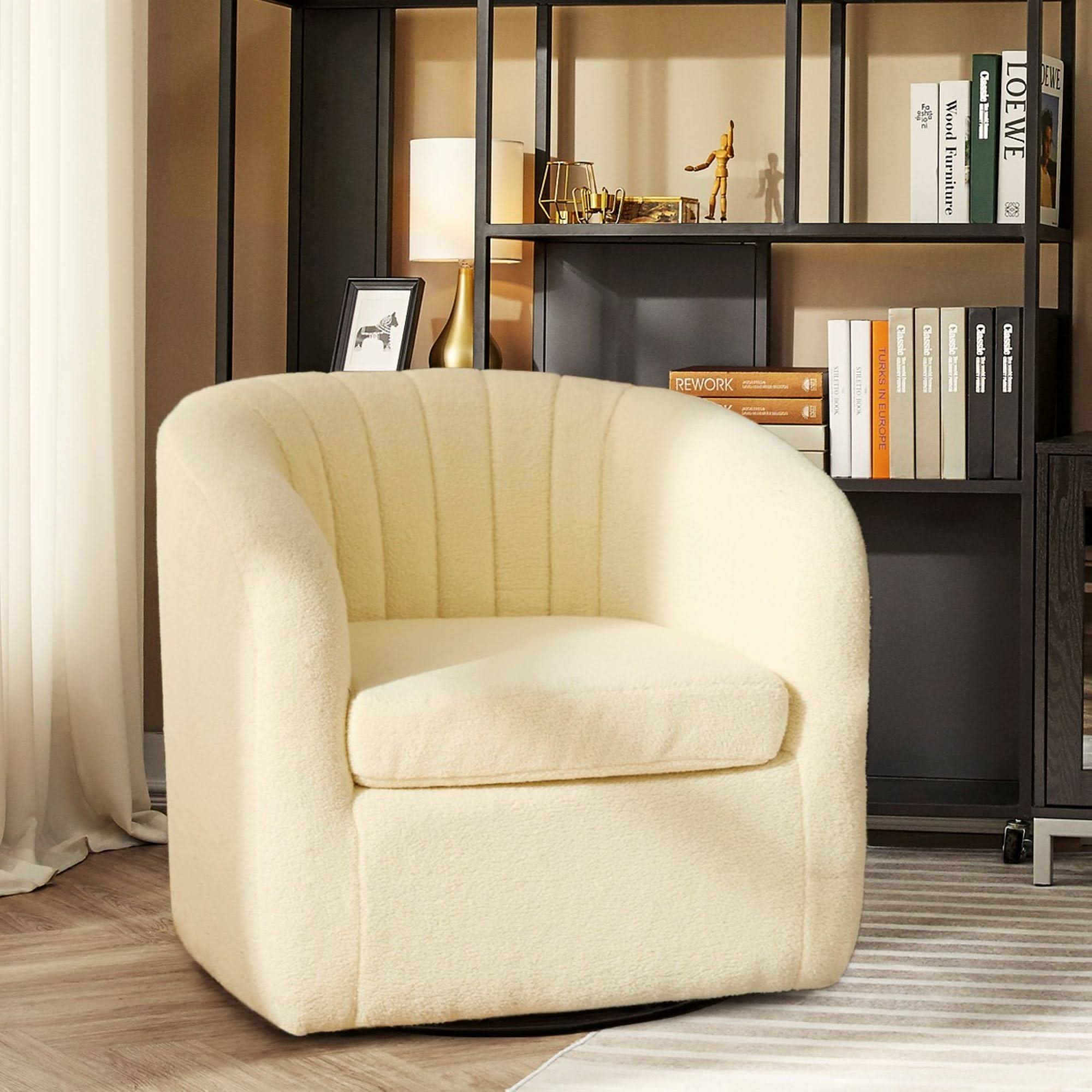 Monroe Swivel Tub Accent Chair with Faux Shearing, Ivory