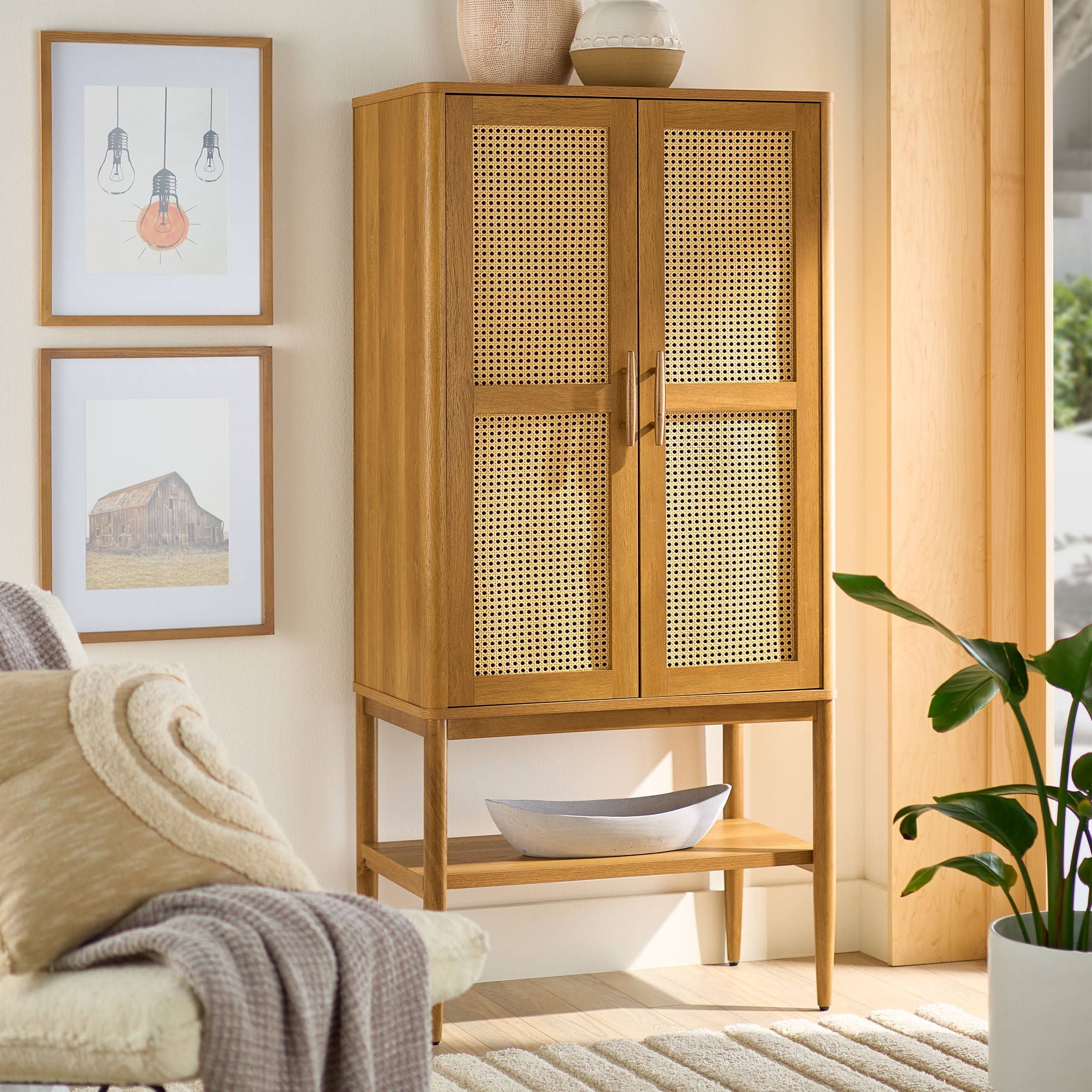 Gardens Springwood Caning Storage Cabinet, Light Honey Finish